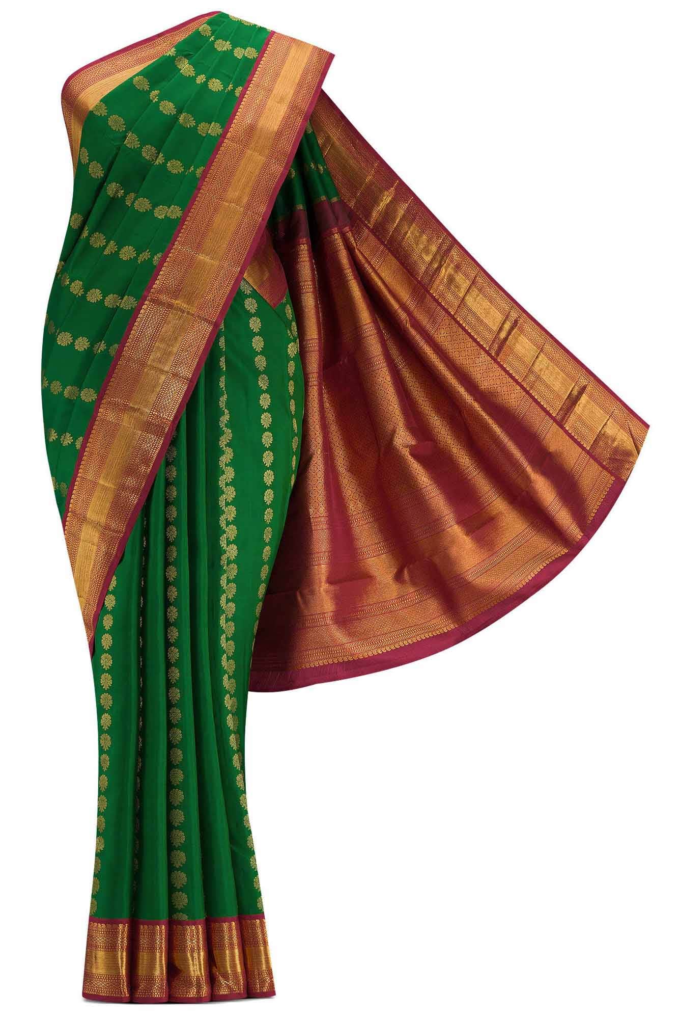 Pure Silk Pure Zari Green Dual Tone Kanchipuram Saree
