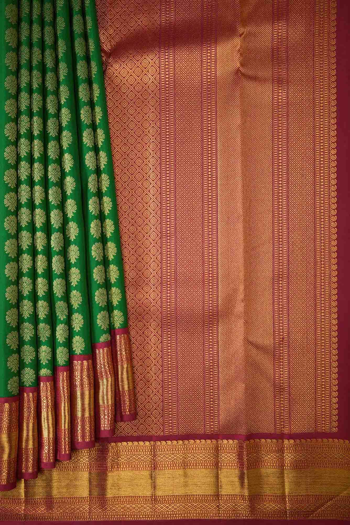 Pure Silk Pure Zari Green Dual Tone Kanchipuram Saree