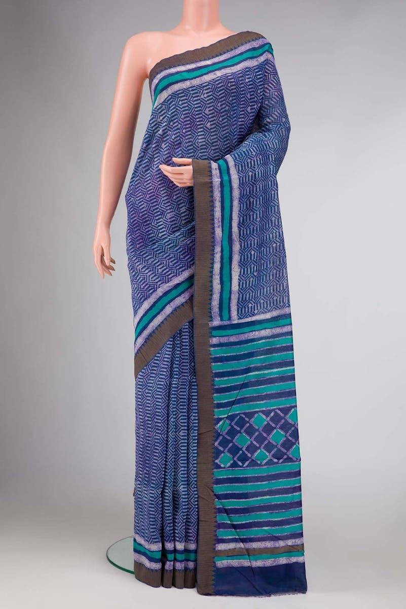 Navy Blue Dual Tone Chanderi Silk Saree