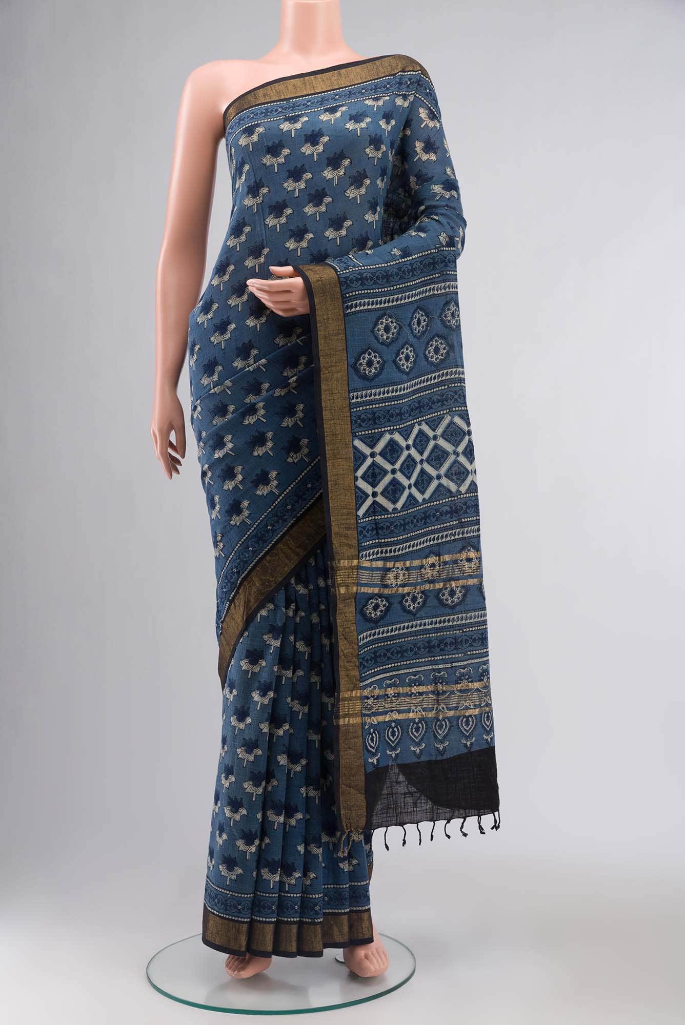 Indigo Linen Cotton Saree