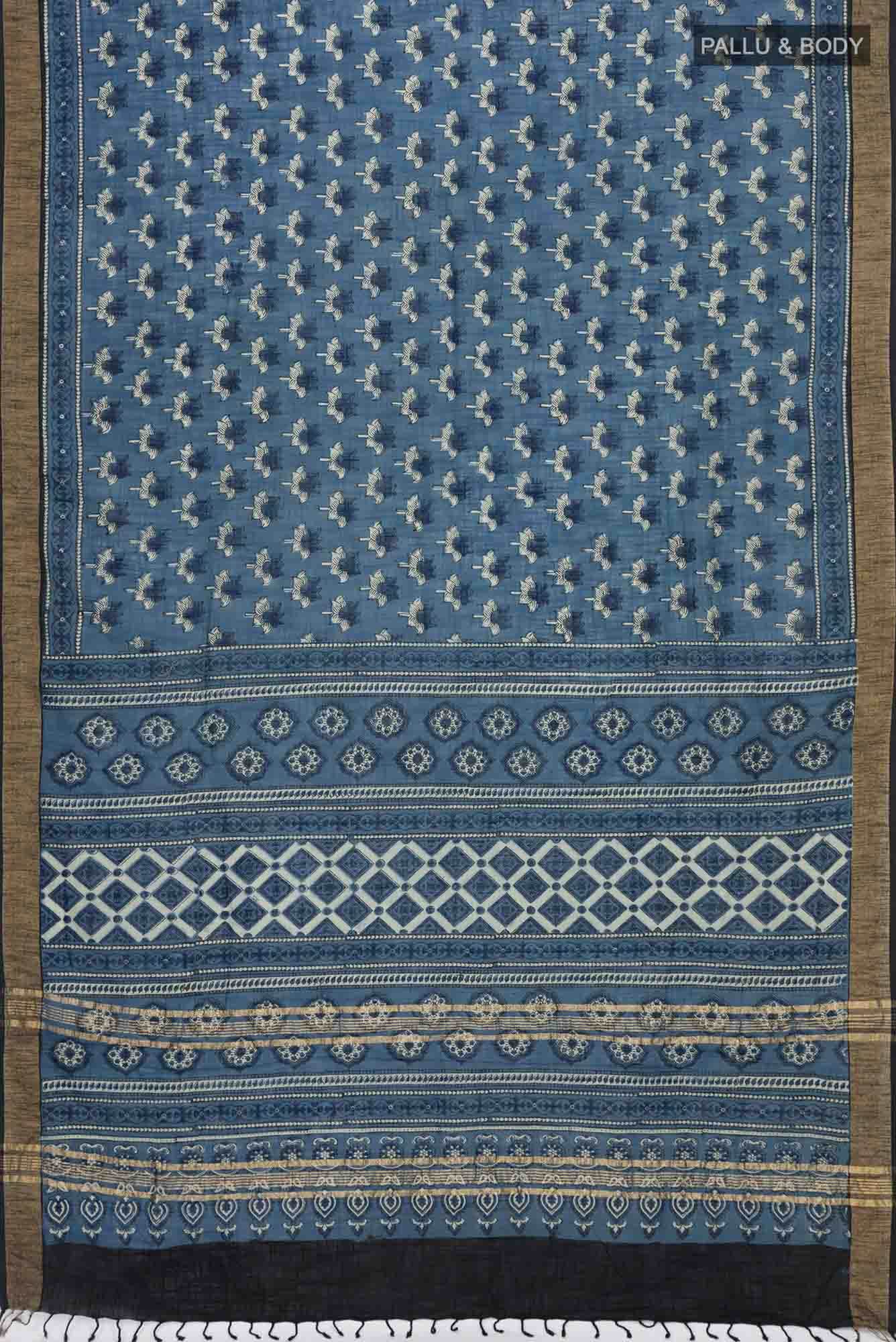 Indigo Linen Cotton Saree