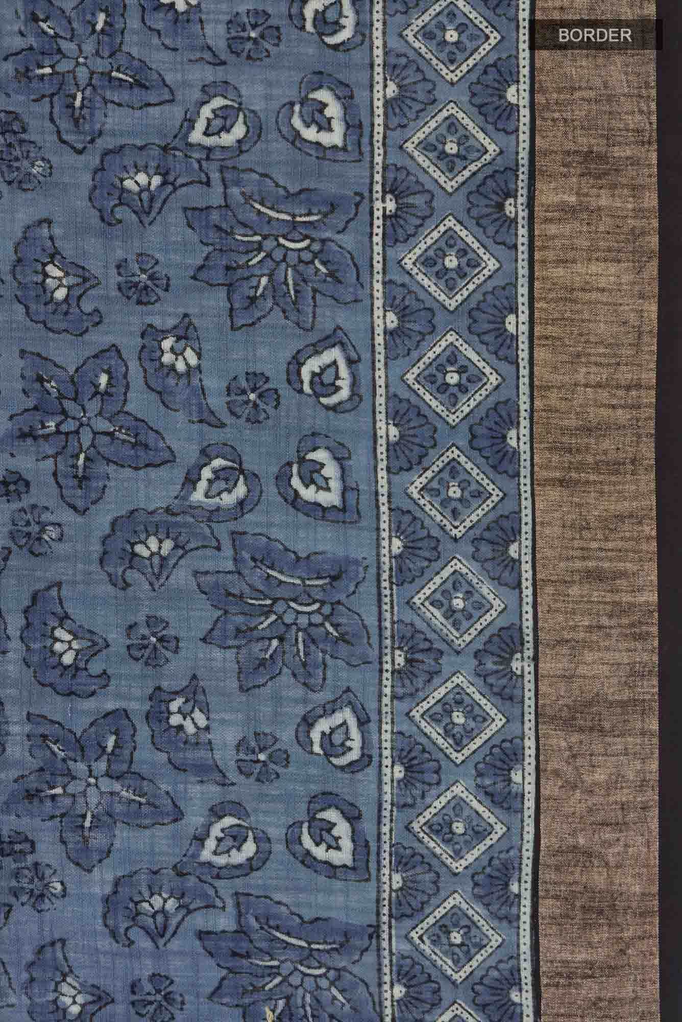 Blue Linen Cotton Saree