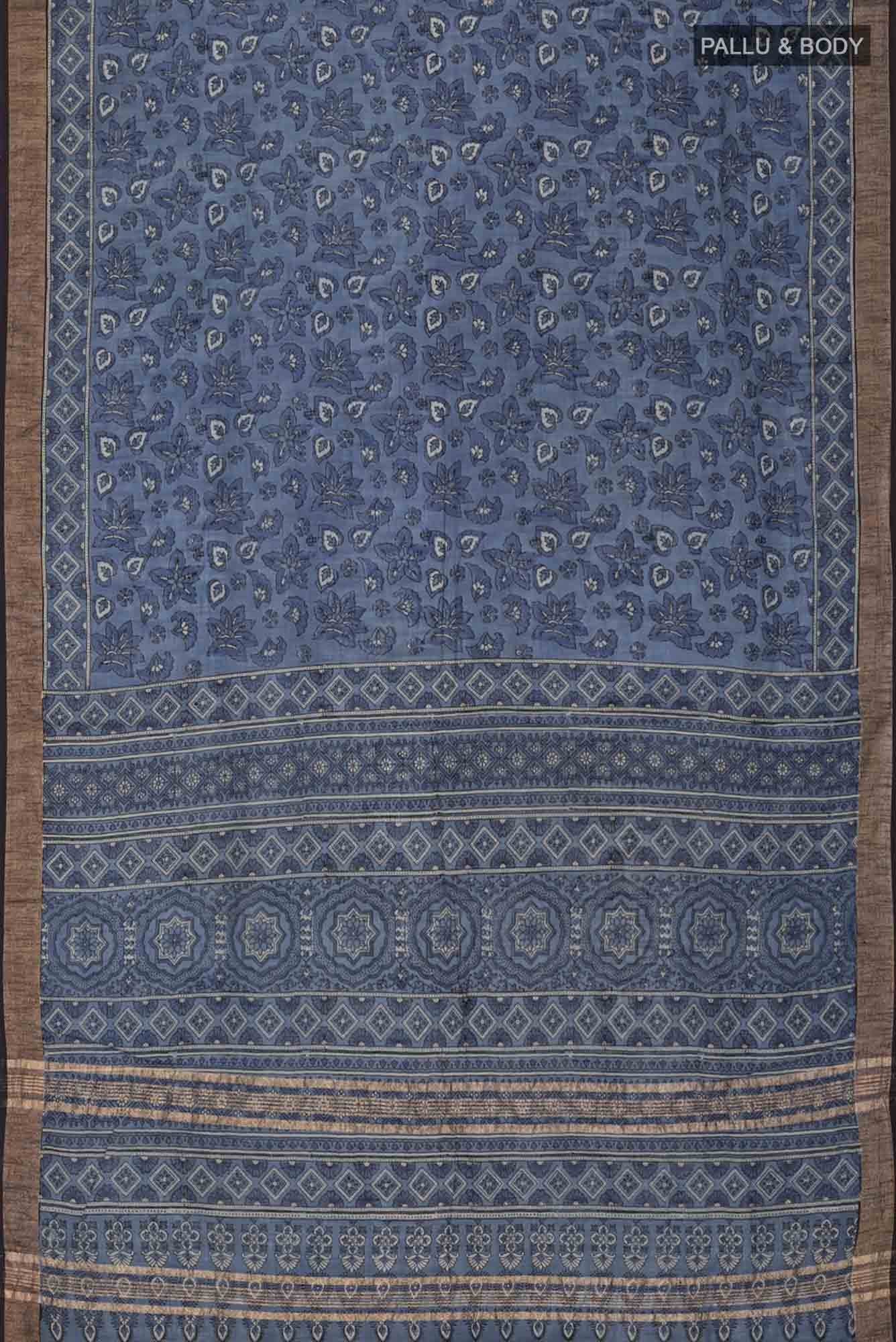 Blue Linen Cotton Saree