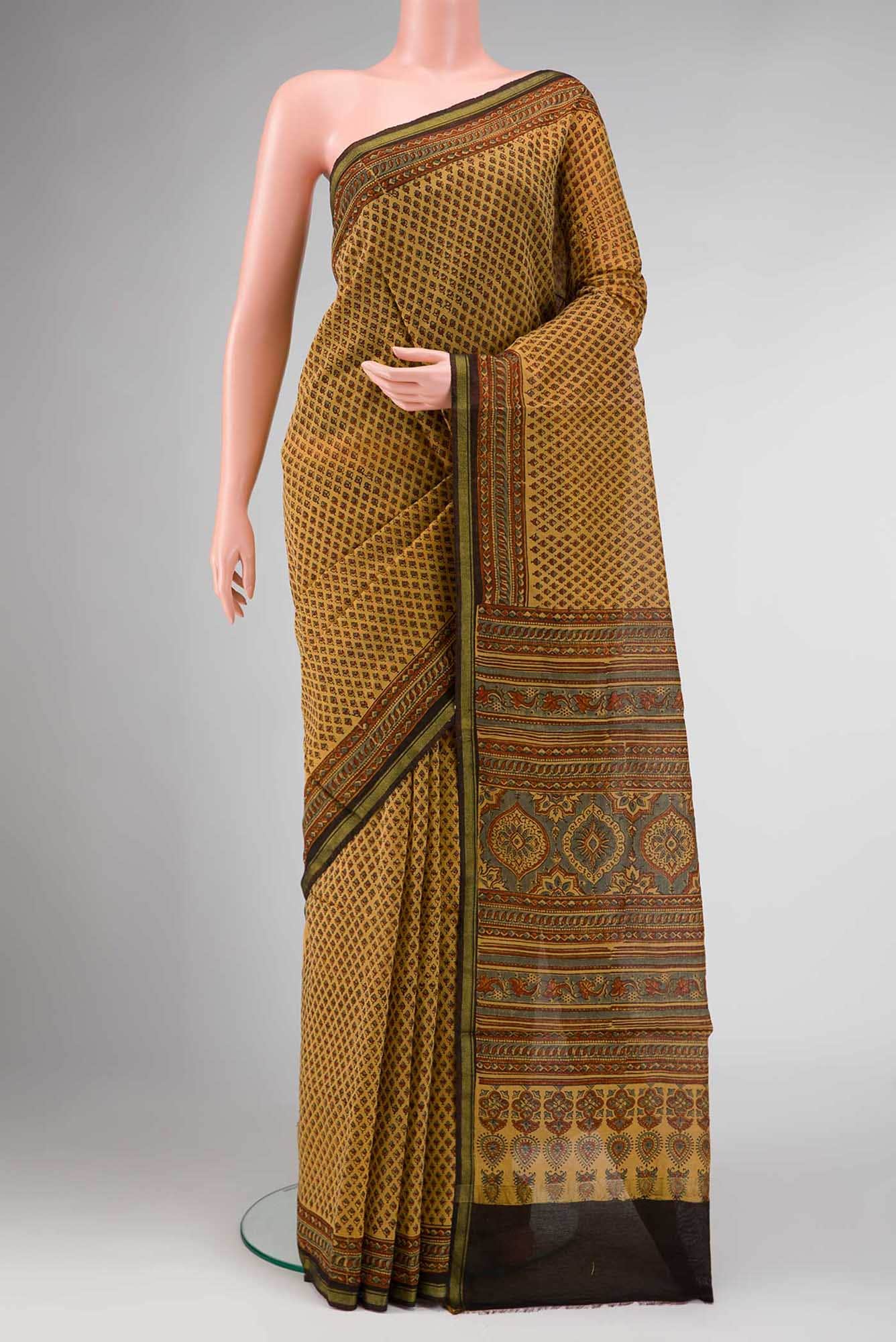 Mustard Dual Tone Chanderi Silk Saree