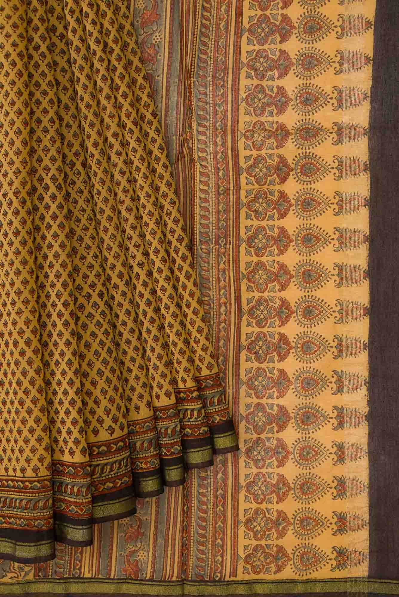 Mustard Dual Tone Chanderi Silk Saree