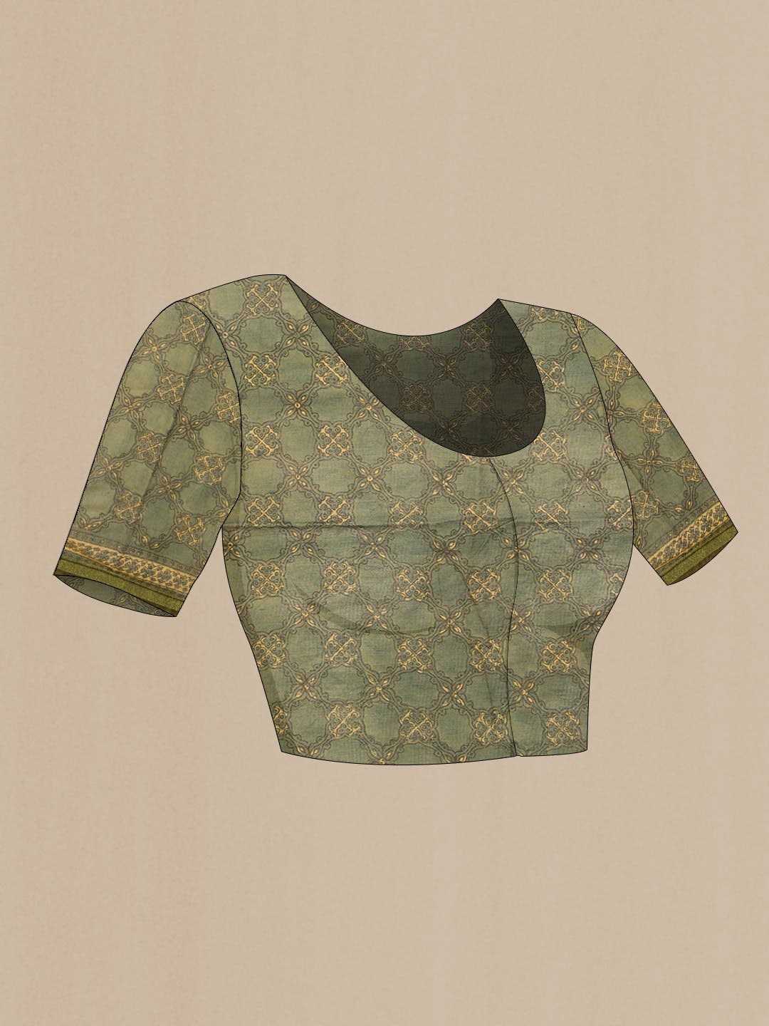 Olive Green Chanderi Silk Cotton Saree