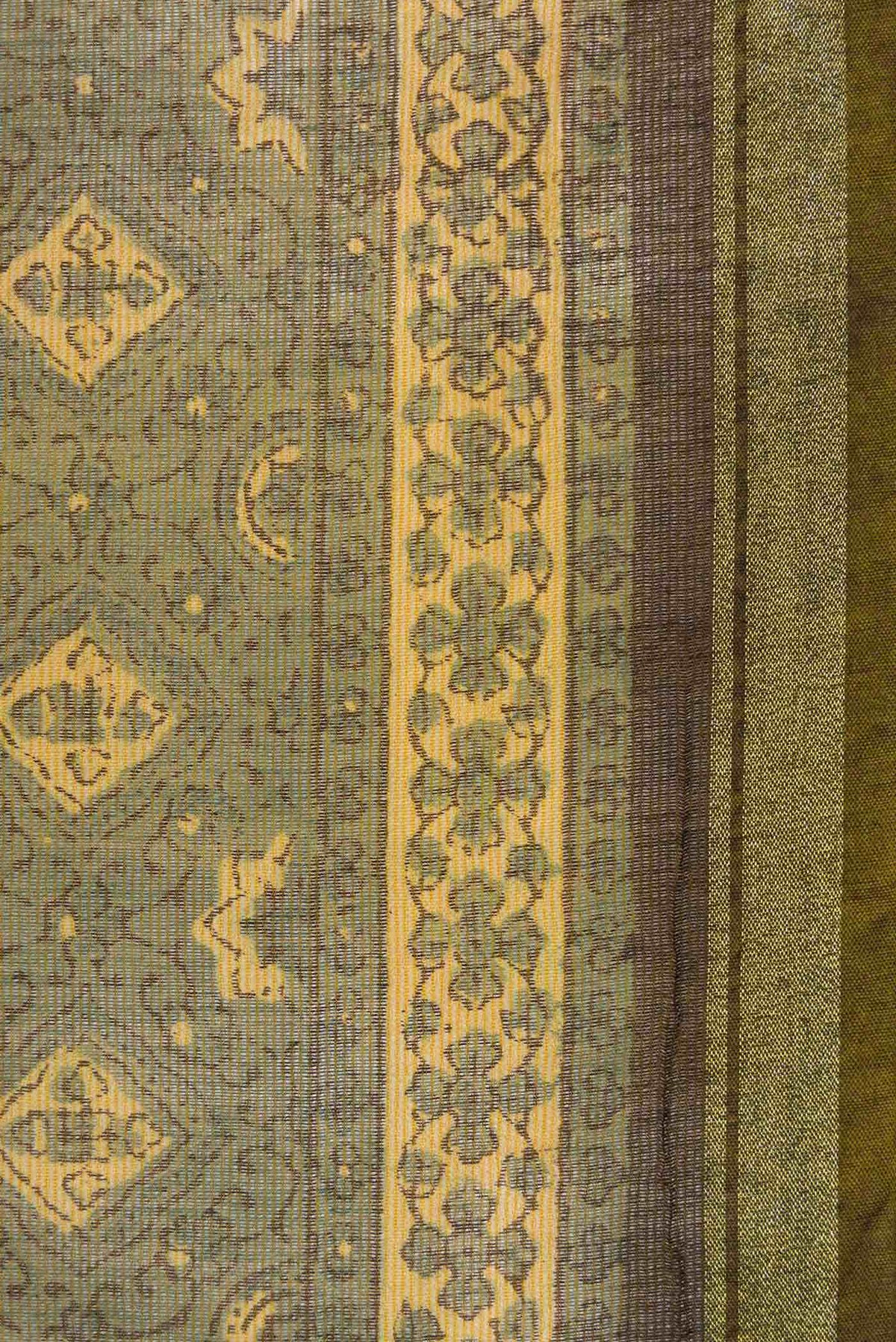 Olive Green Chanderi Silk Cotton Saree