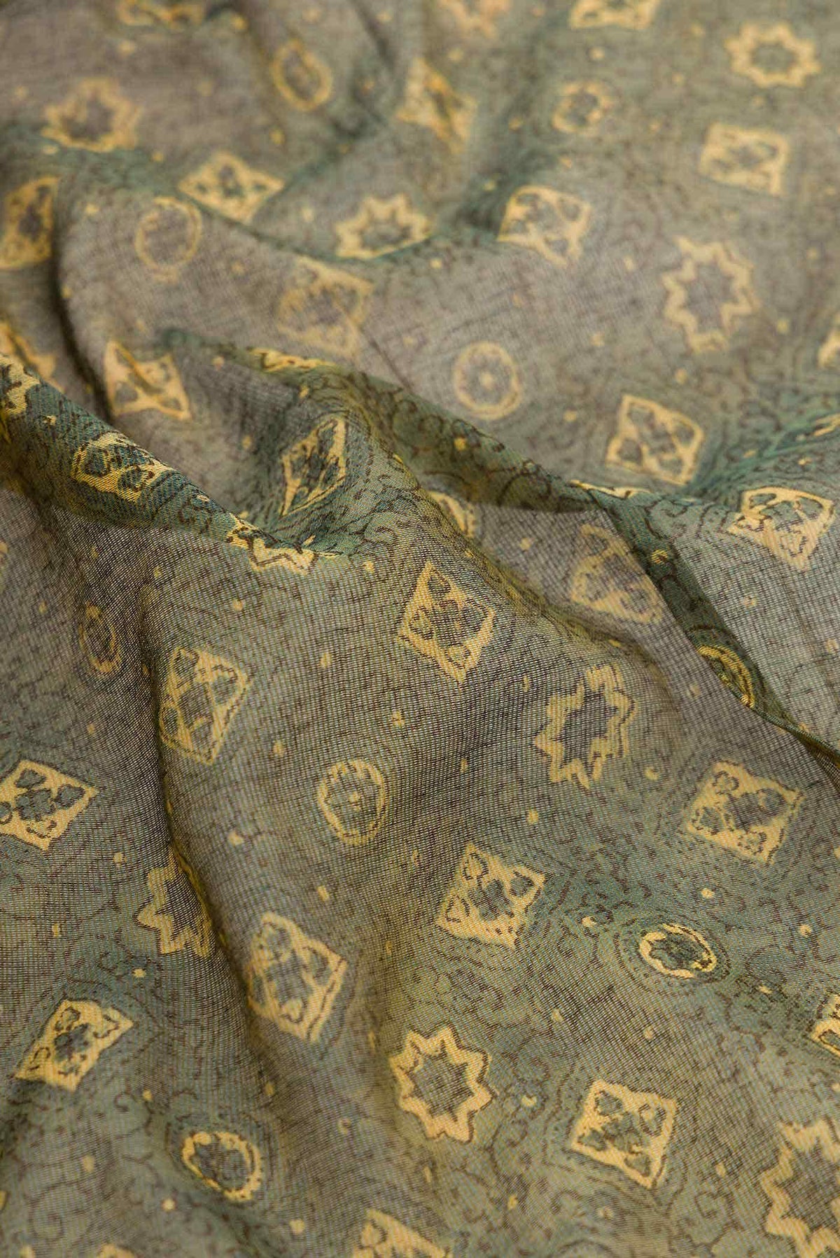Olive Green Chanderi Silk Cotton Saree