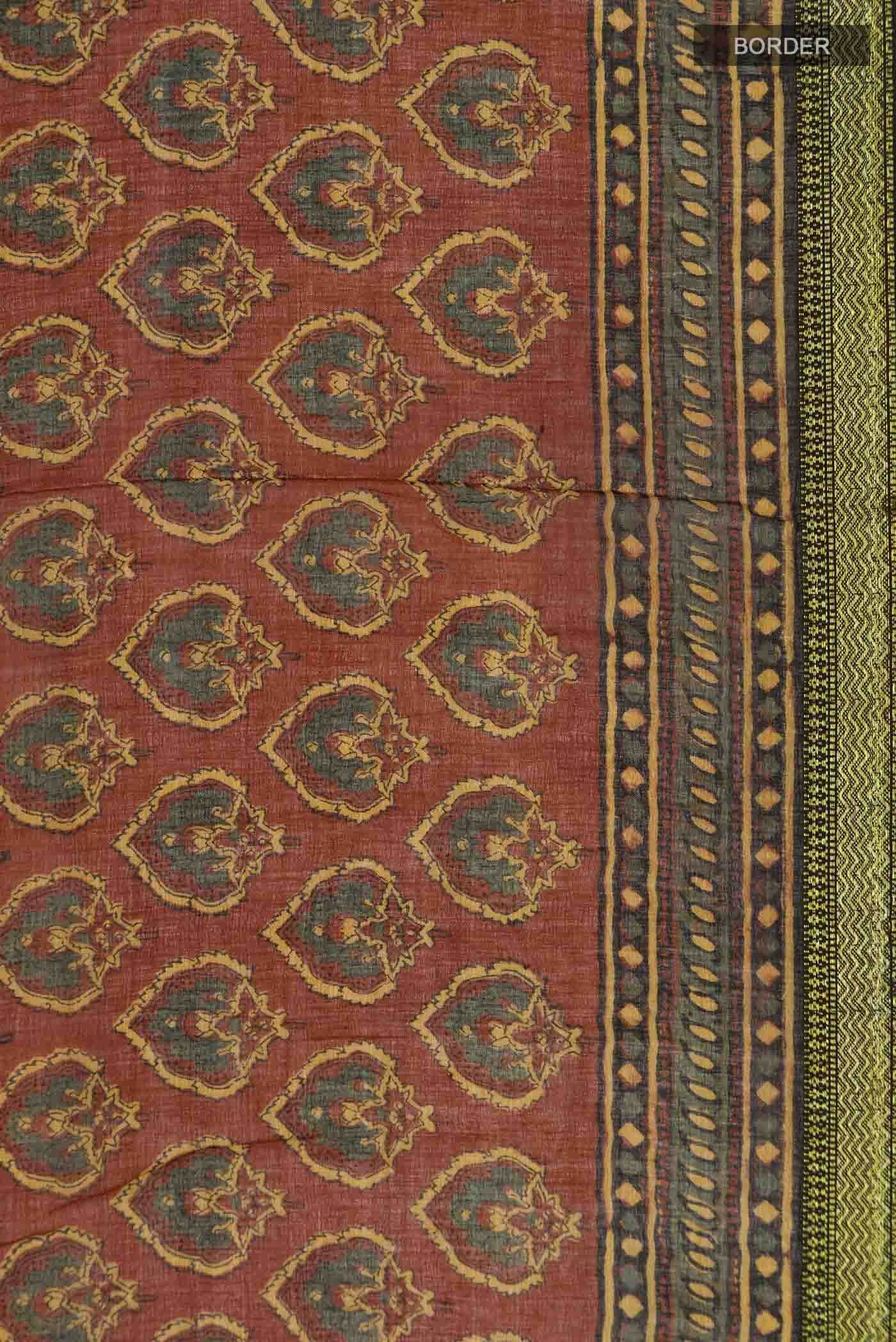 Rust Chanderi Silk Cotton Saree