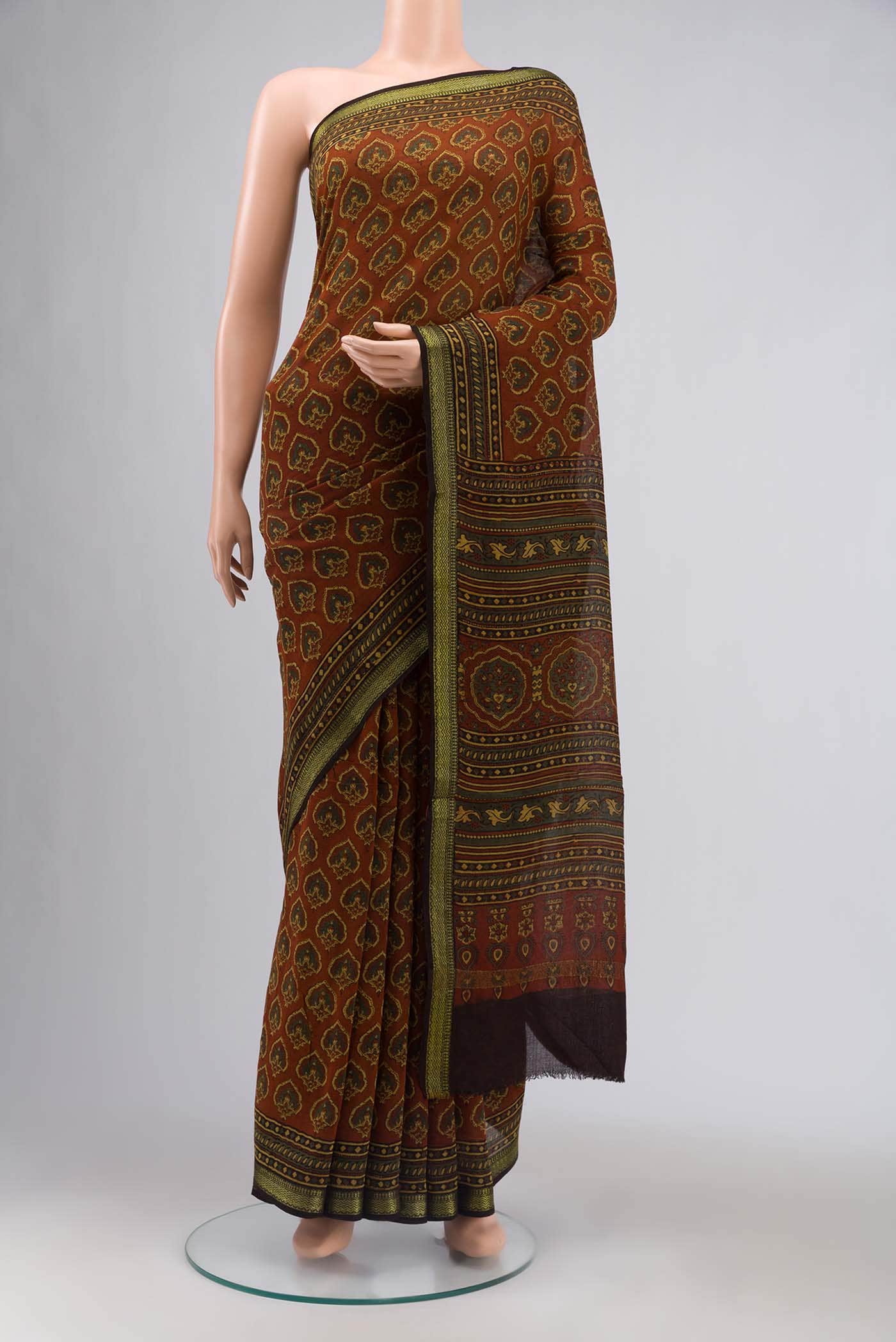 Rust Chanderi Silk Cotton Saree