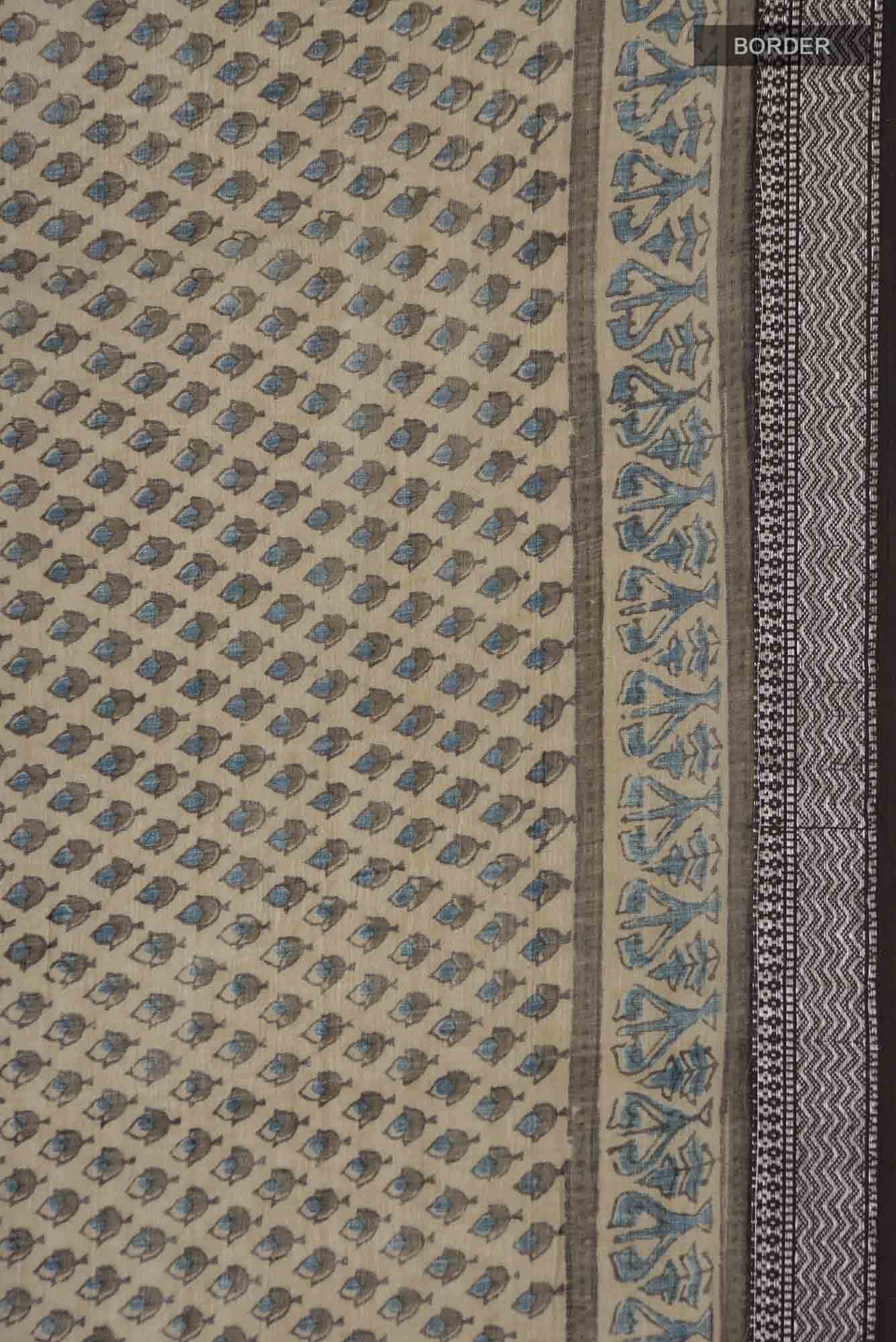 Beige Maheshwari Silk Cotton Saree