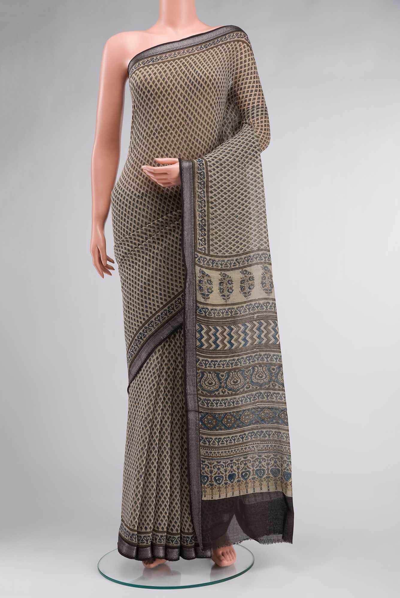Beige Maheshwari Silk Cotton Saree