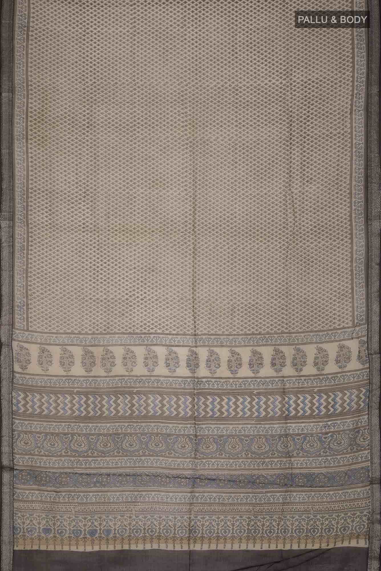Beige Maheshwari Silk Cotton Saree