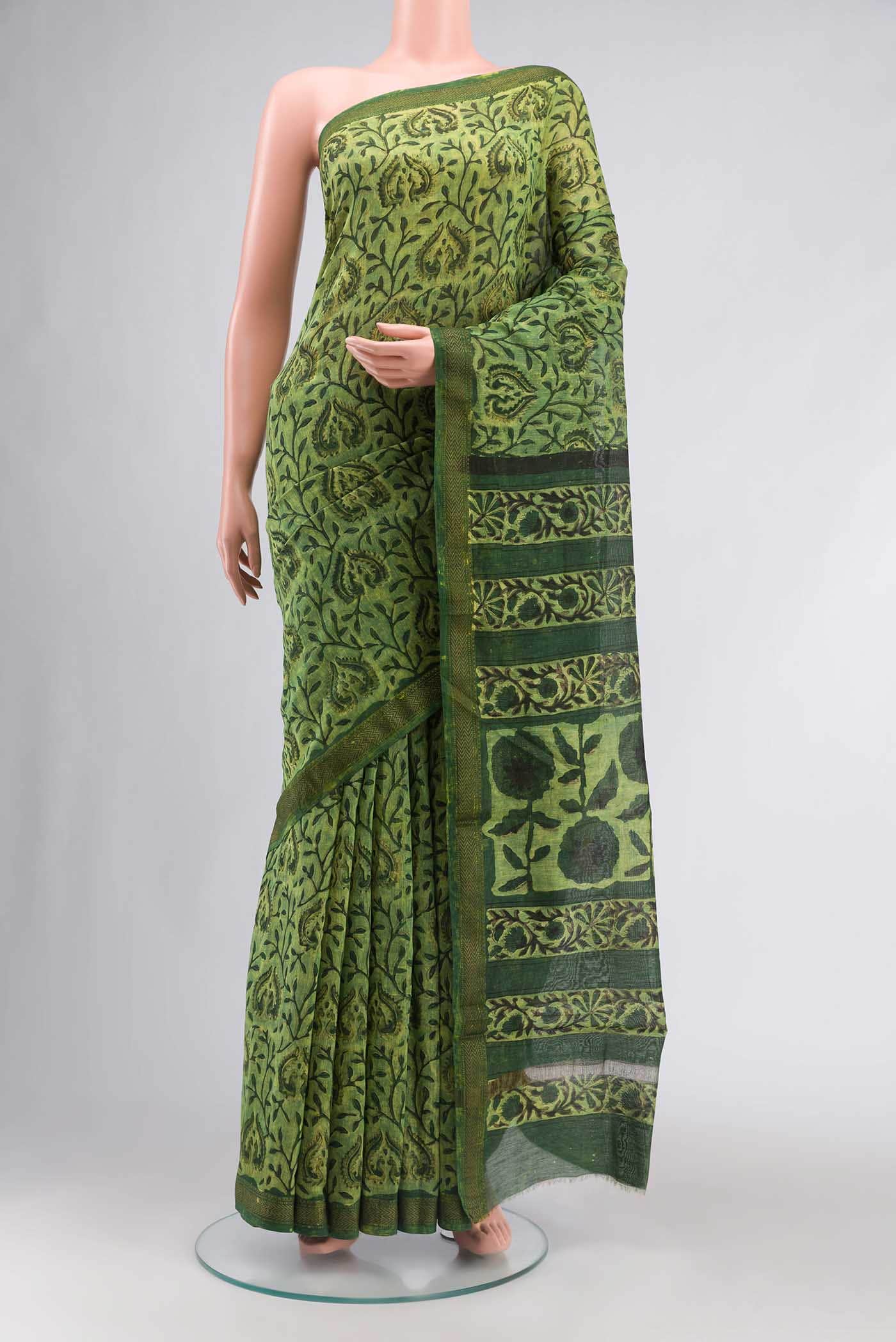 Green Chanderi Silk Cotton Saree