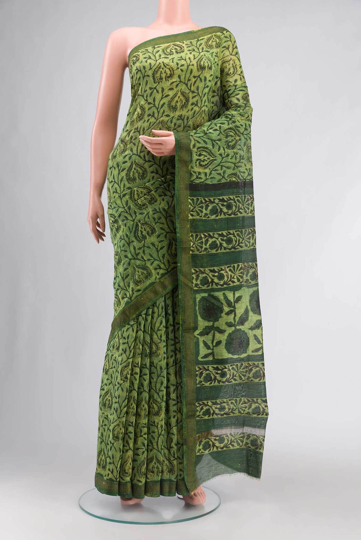 Green Chanderi Silk Cotton Saree