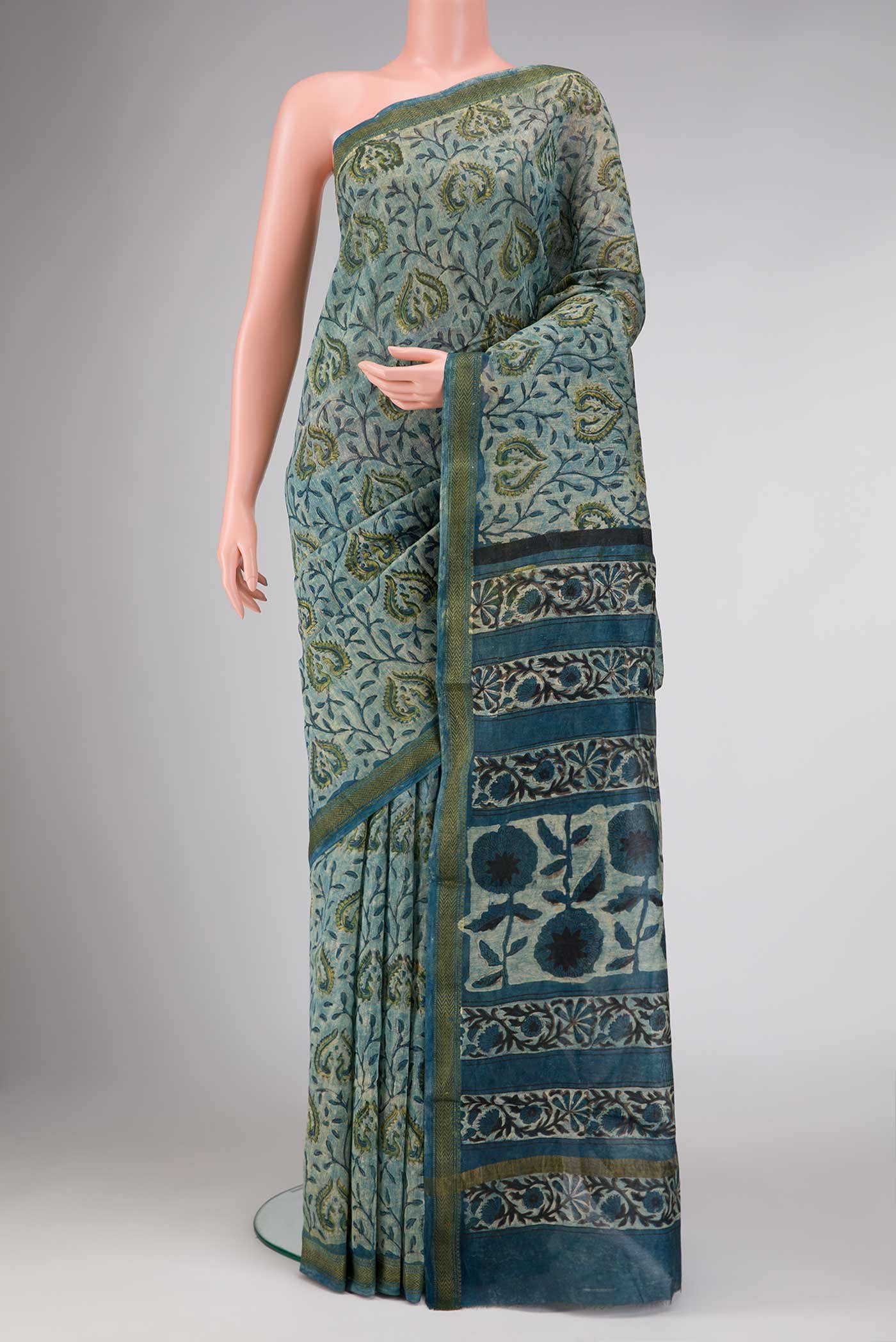 Grey Dual Tone Chanderi Silk Saree