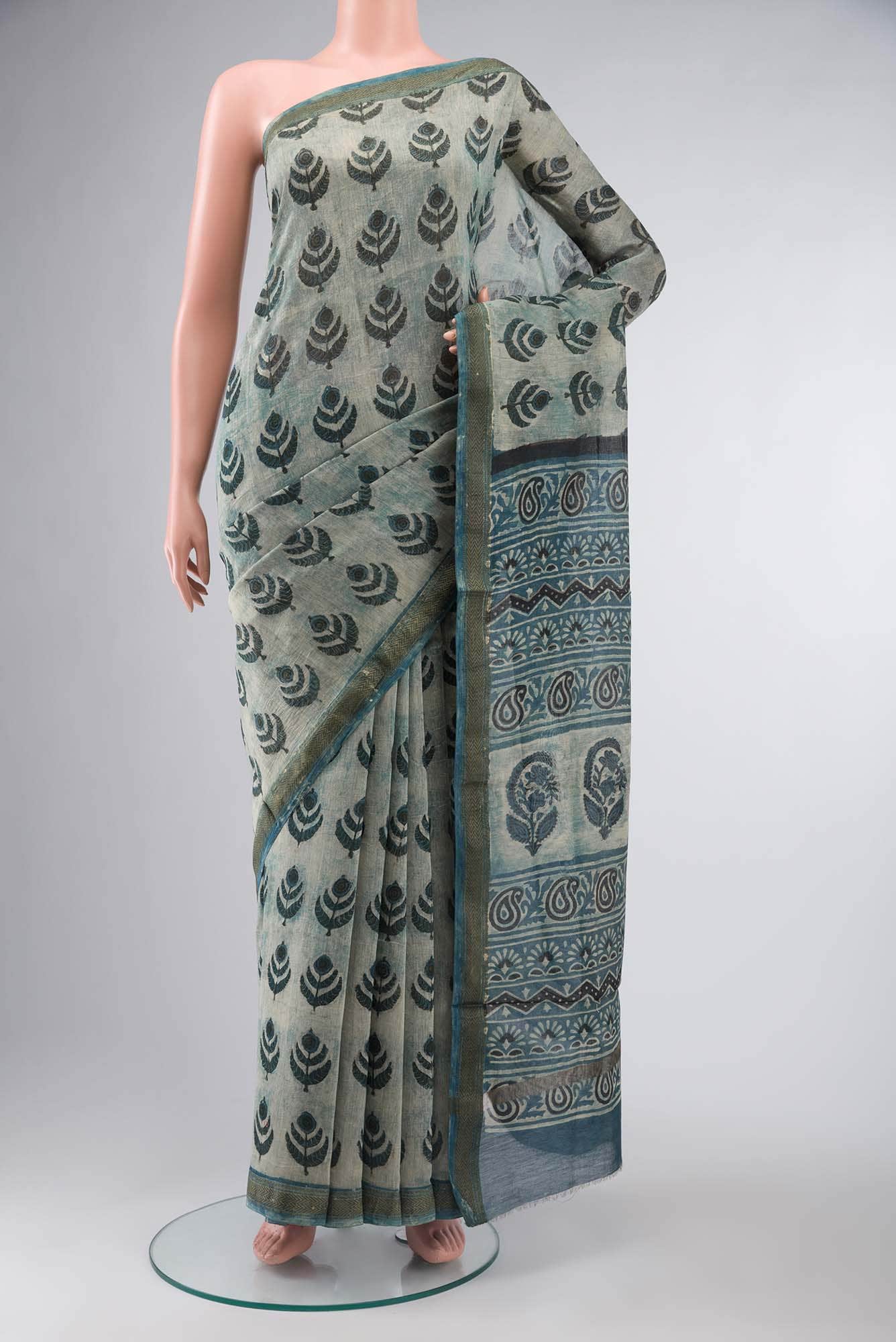 Light Blue Bhagalpuri Tussar Silk Saree