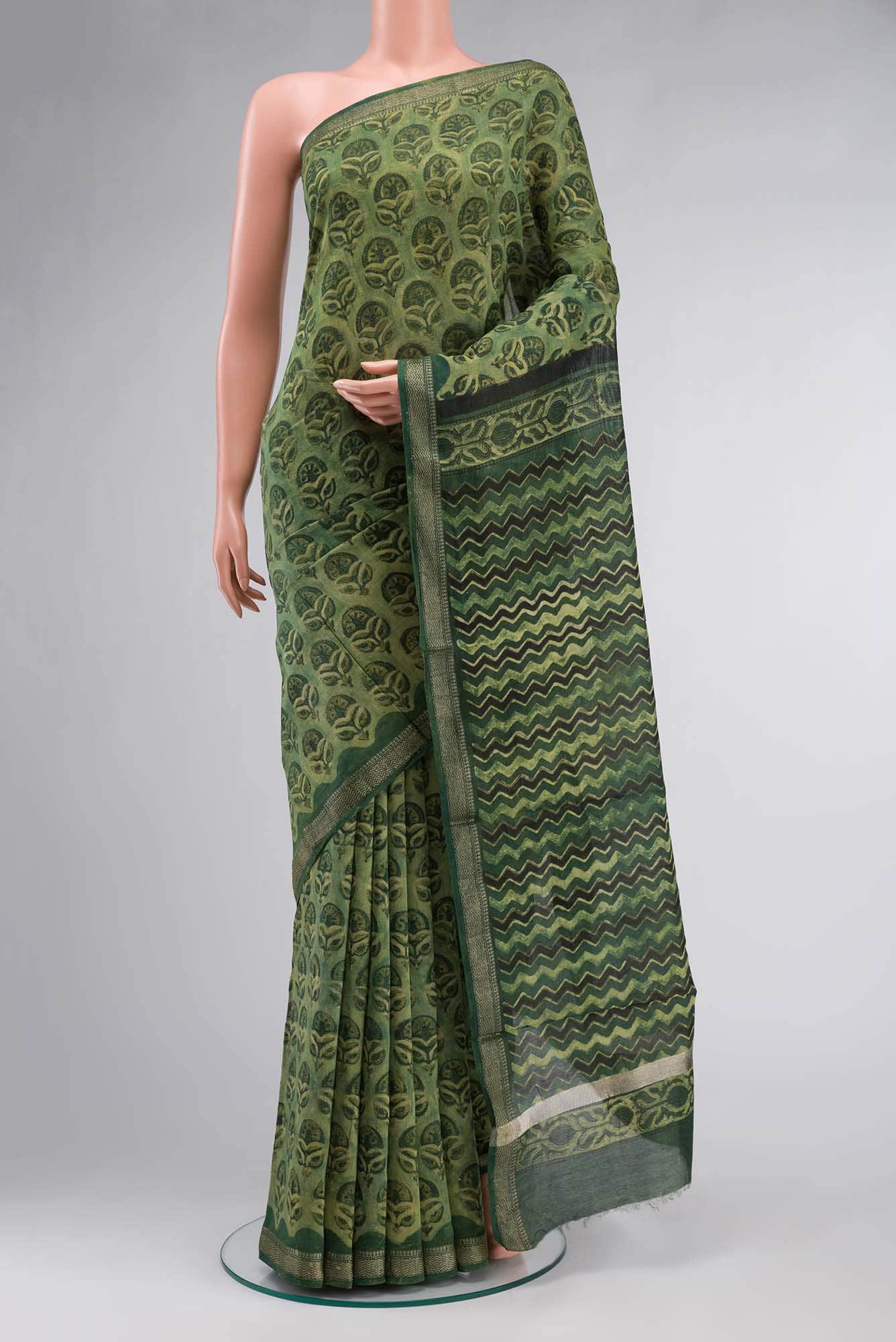 Green Maheshwari Silk Cotton Saree