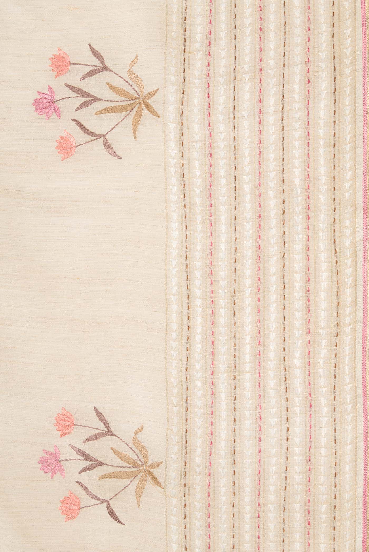 Beige Tussar Silk Saree