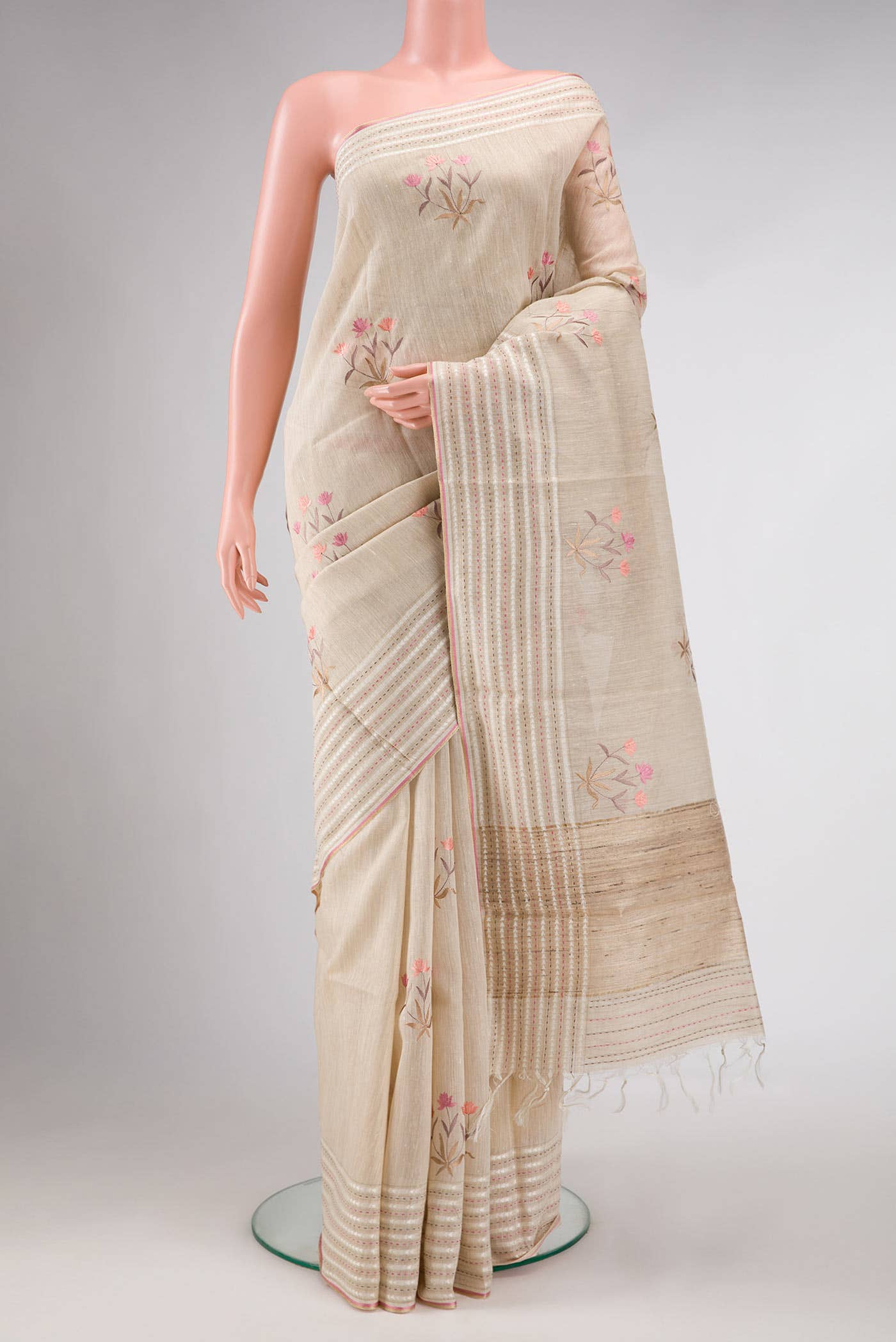 Beige Tussar Silk Saree