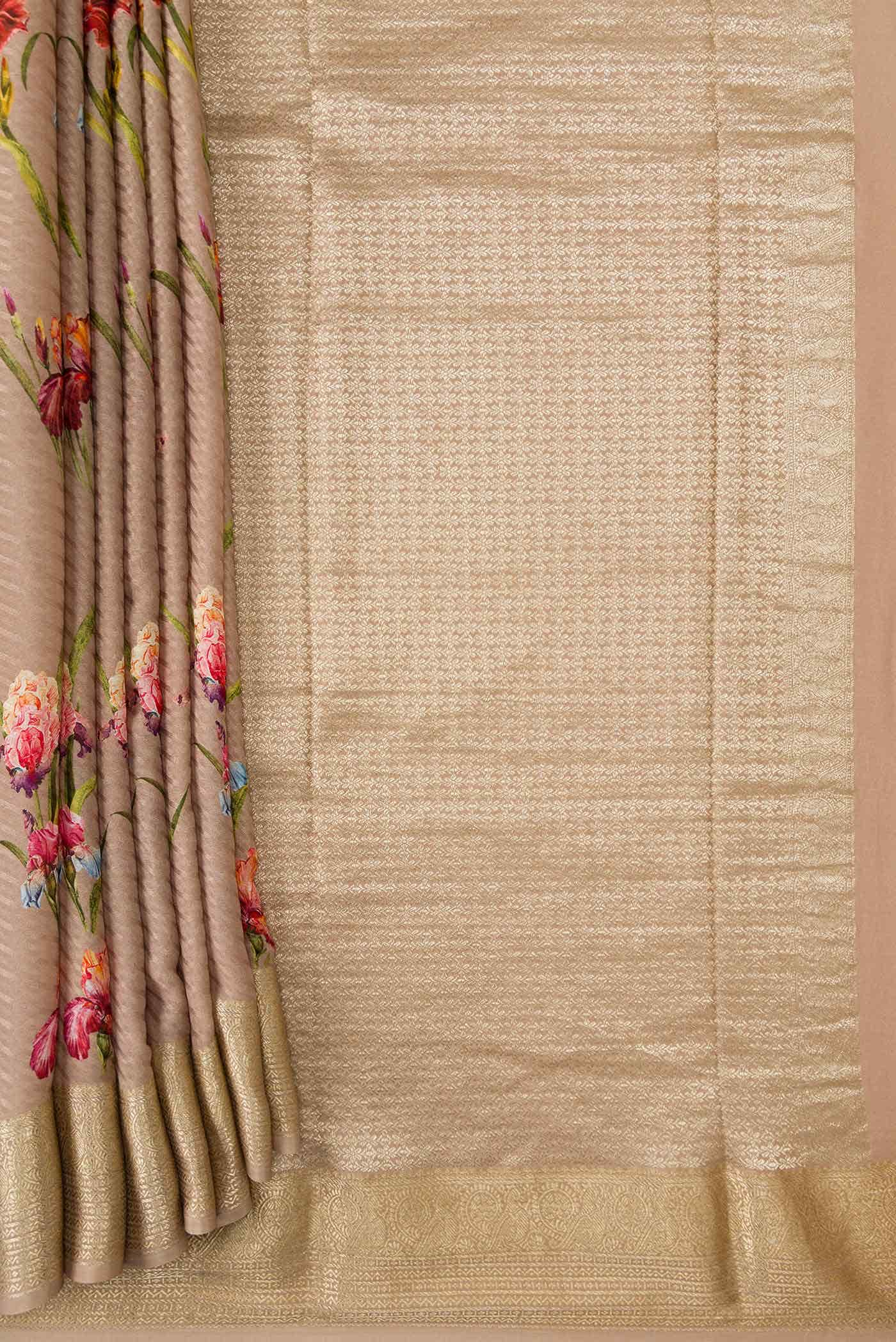 Dark Beige Dual Tone Mysore Crepe Saree