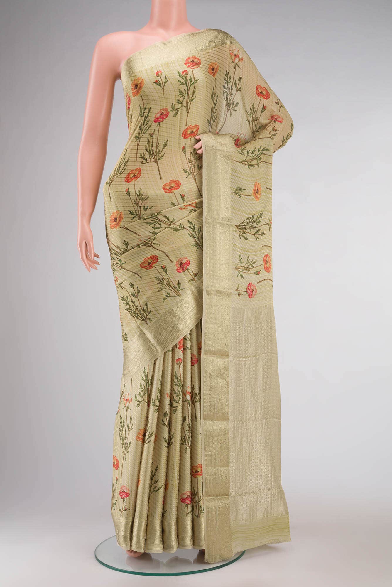 Beige Mysore Crepe Saree