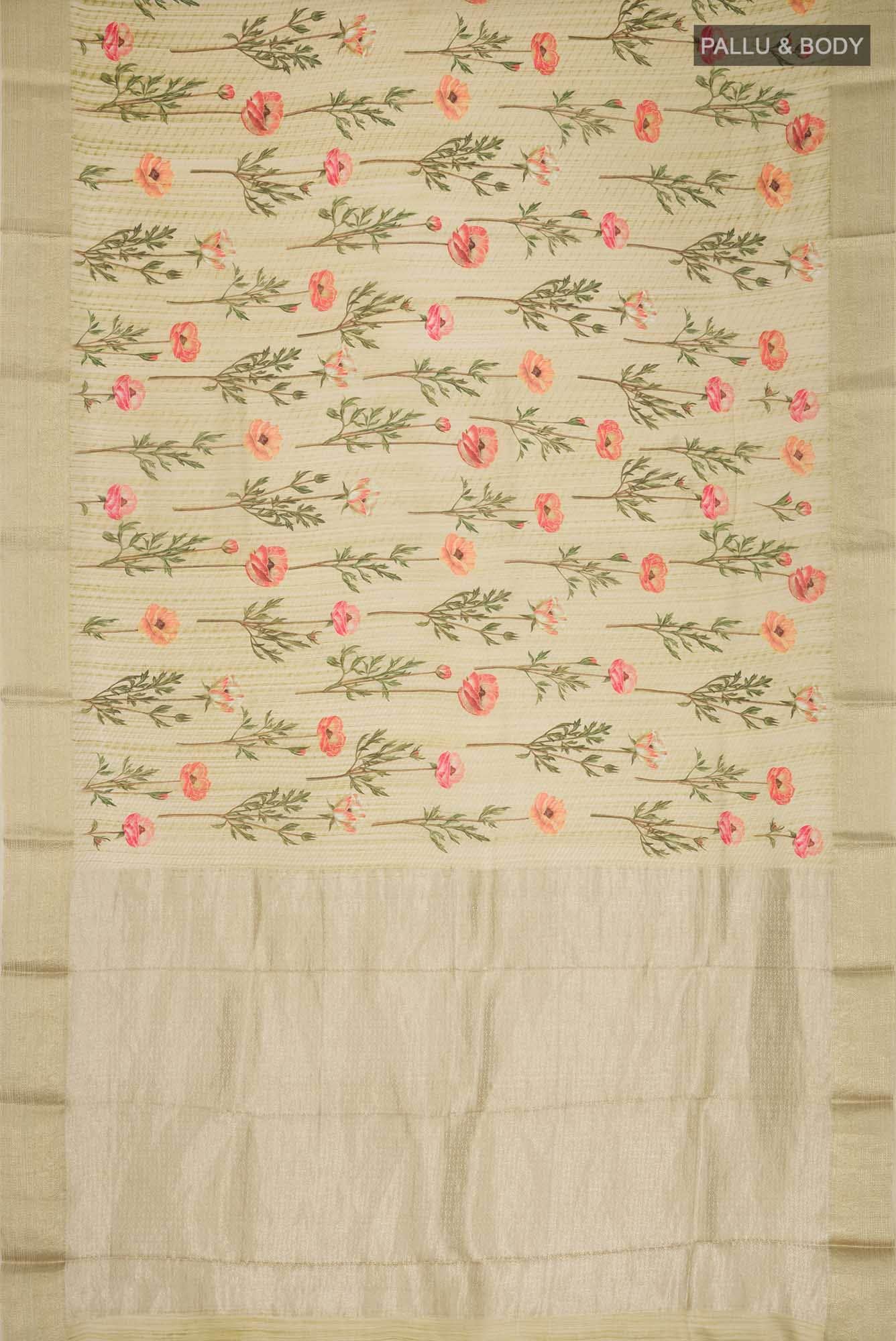 Beige Mysore Crepe Saree