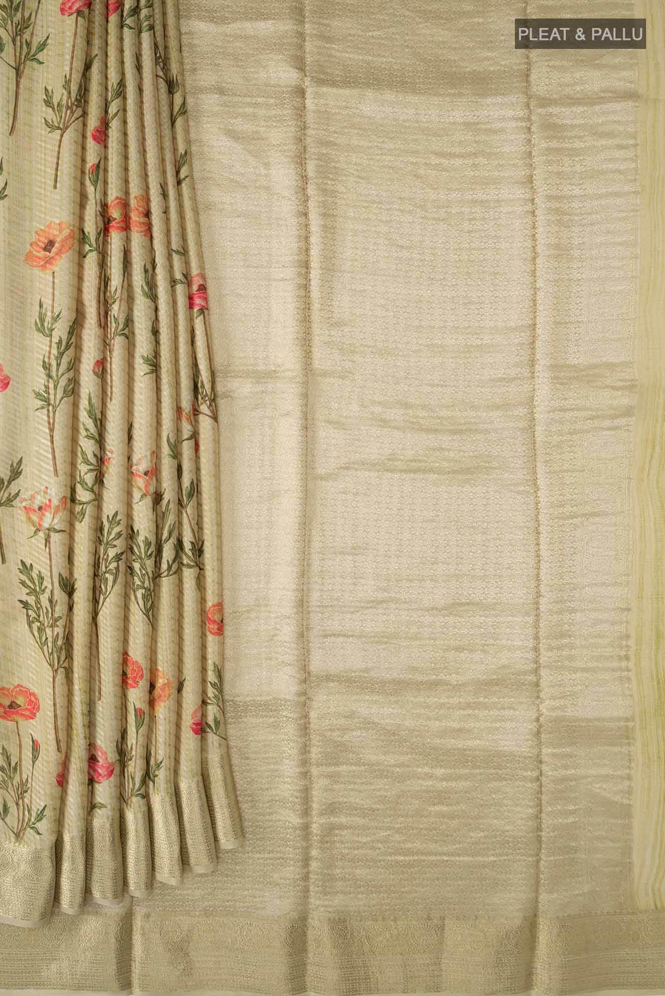 Beige Mysore Crepe Saree