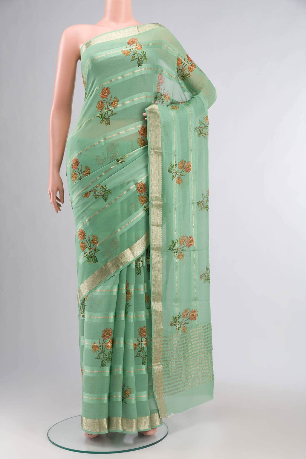 Green Mysore Georgette Saree