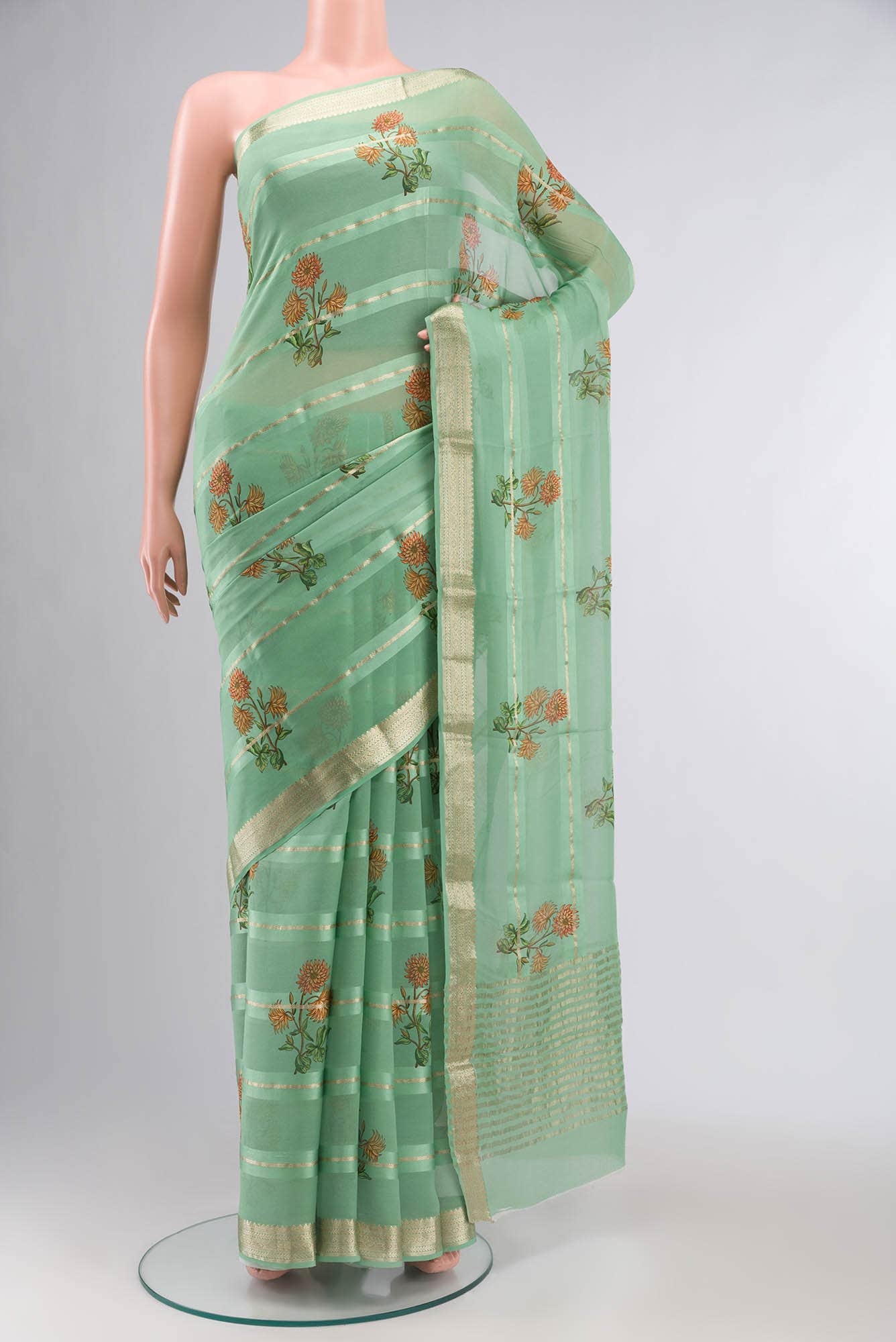 Green Mysore Georgette Saree