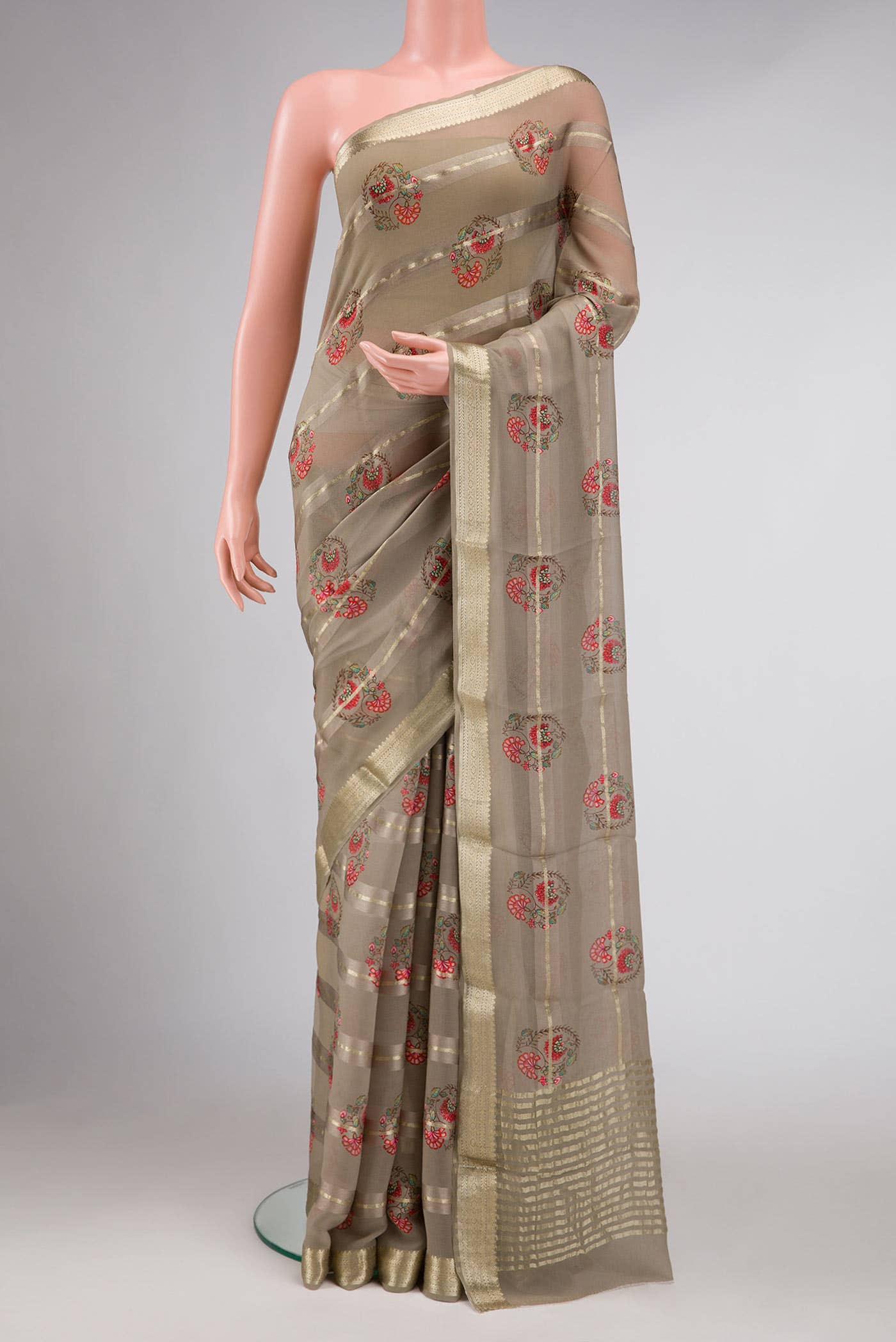 Grey Mysore Georgette Saree