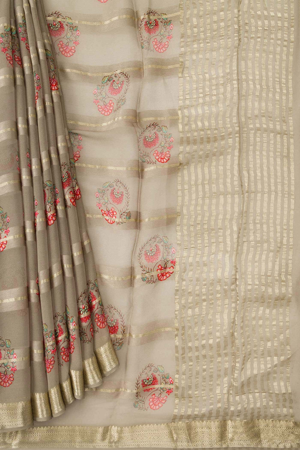Grey Mysore Georgette Saree