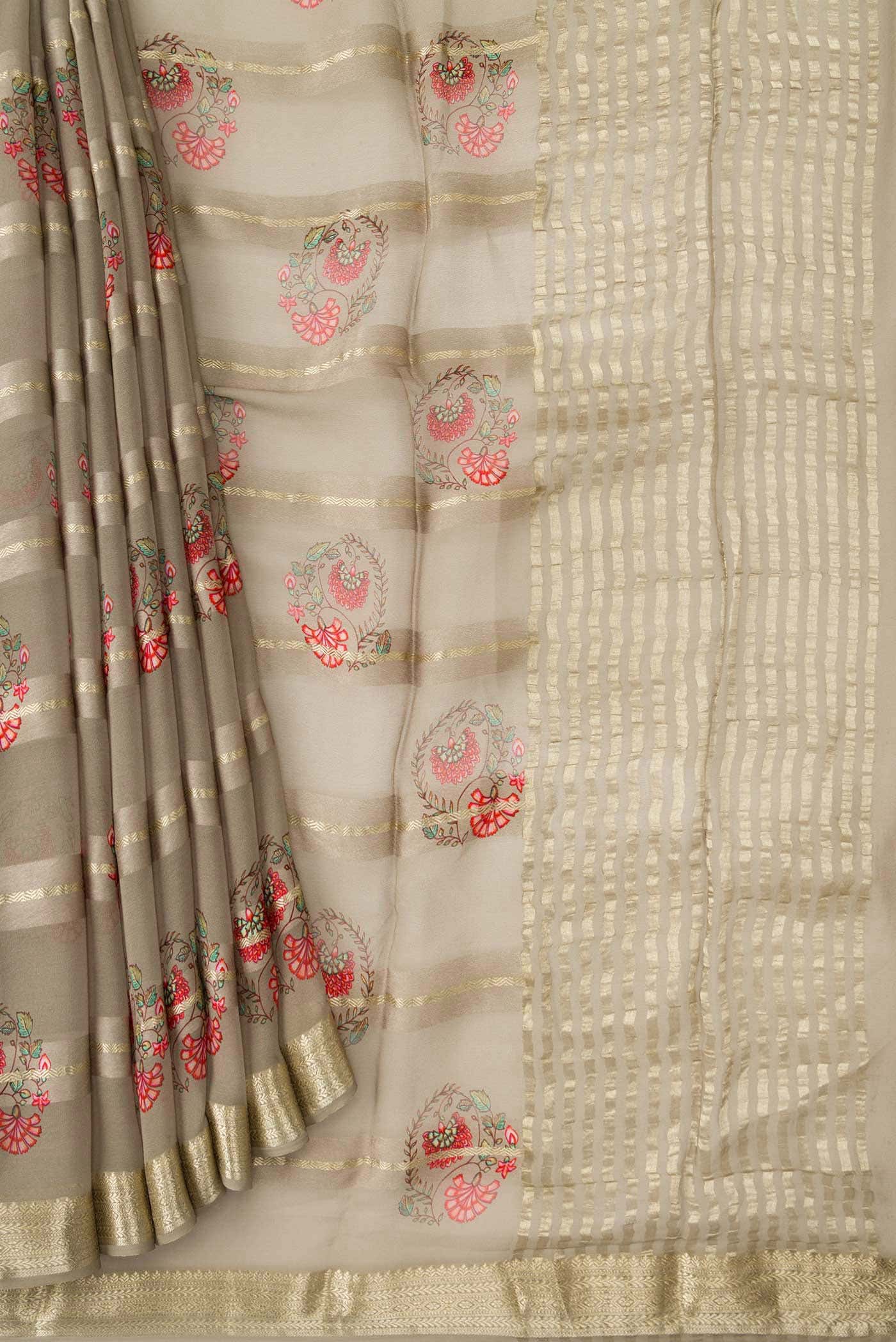 Grey Mysore Georgette Saree