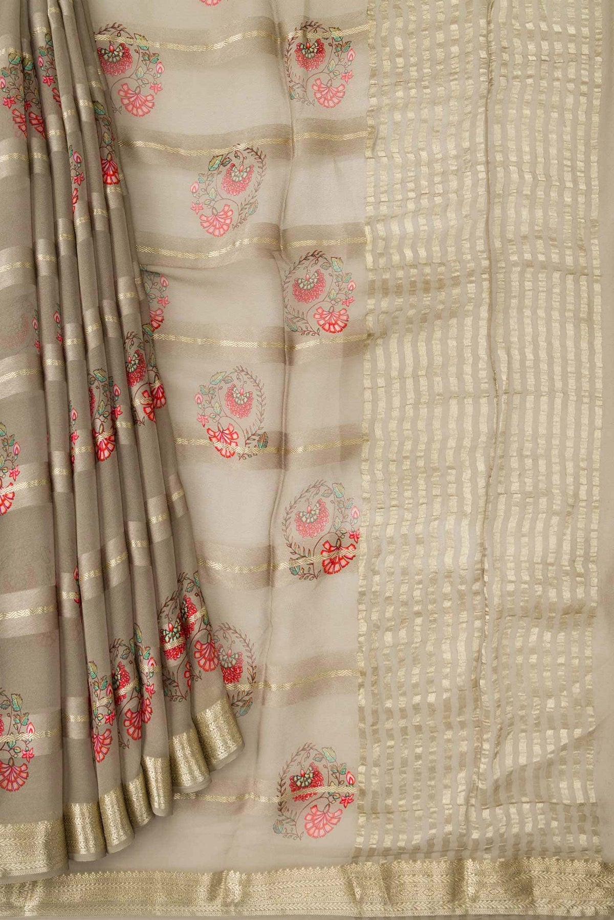 Grey Mysore Georgette Saree