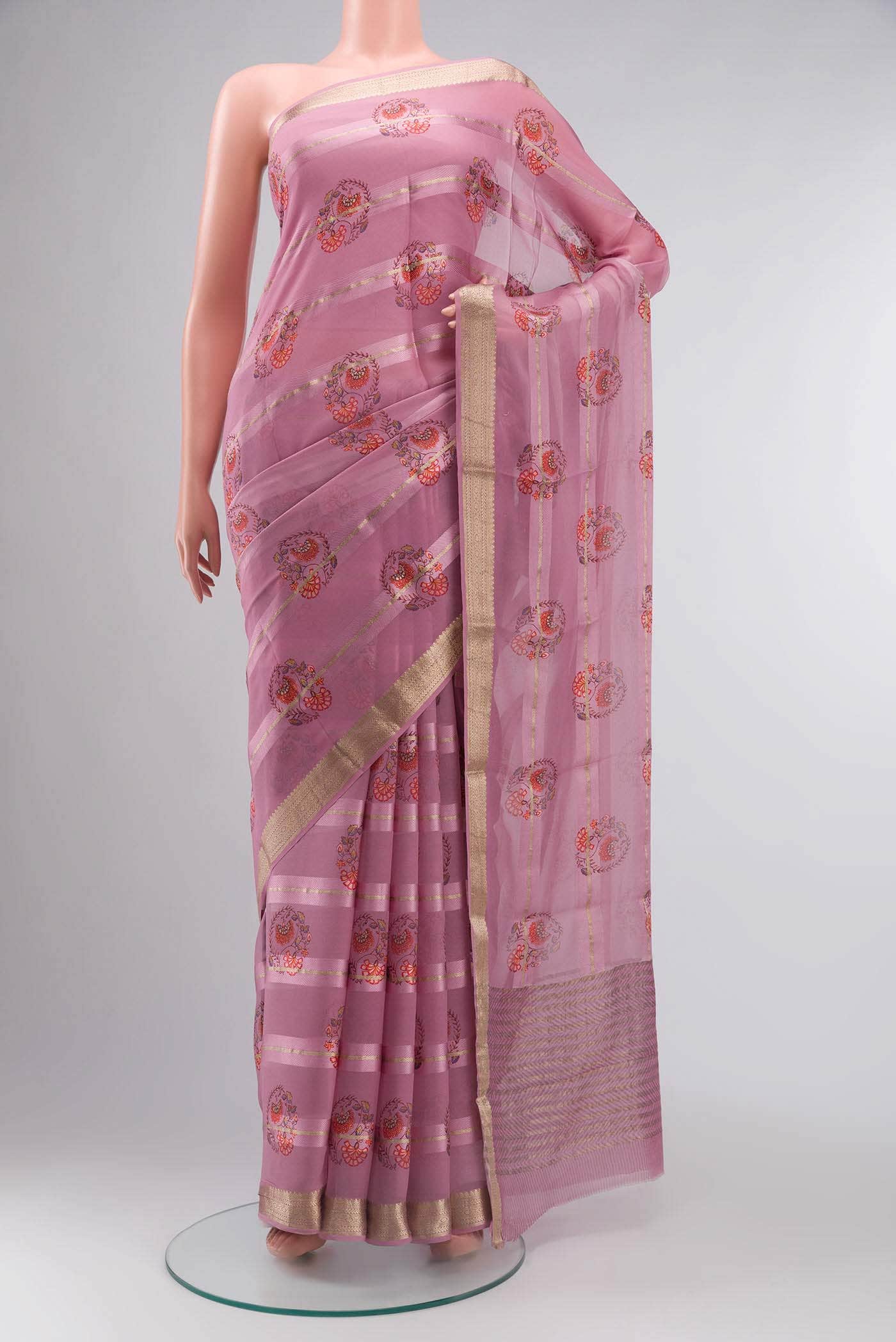 Pink Mysore Georgette Saree