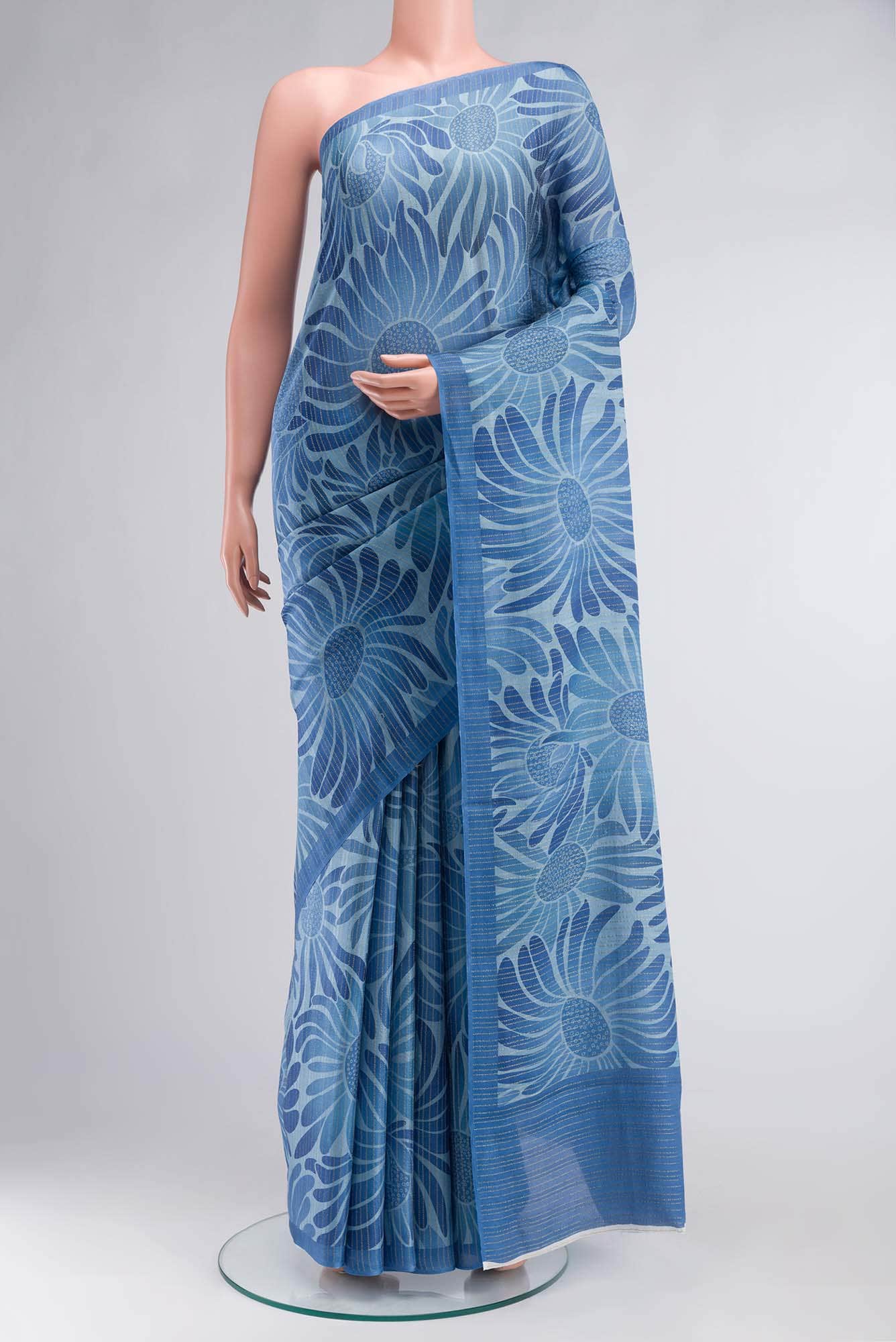 Blue Crepe Saree