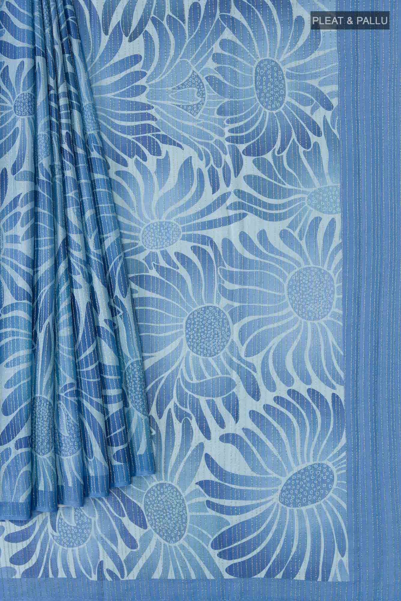 Blue Crepe Saree