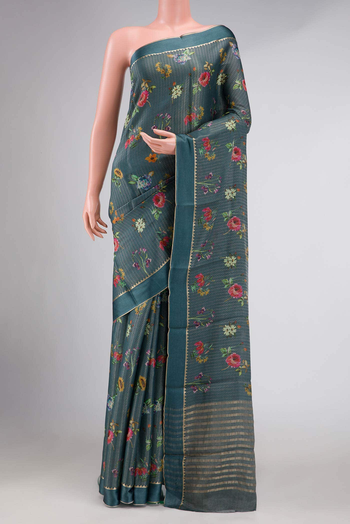 Grey Mysore Georgette Saree