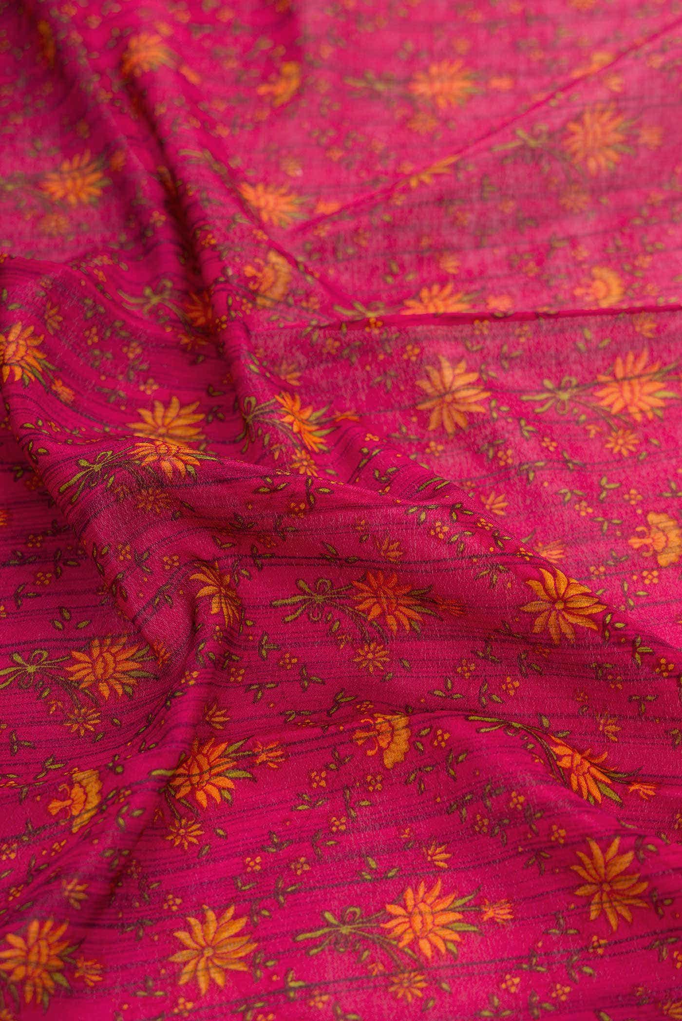 Dark Pink Mysore Crepe Saree