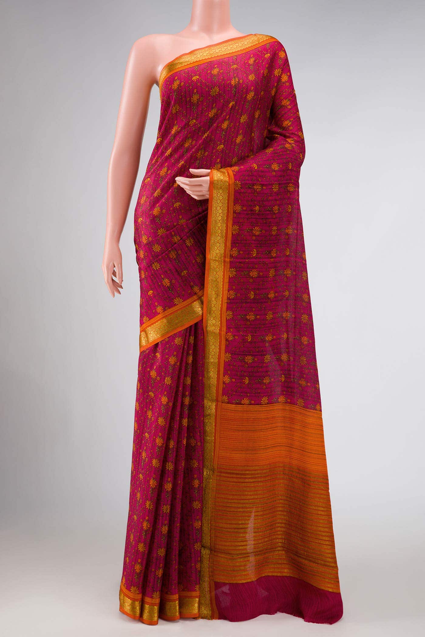 Dark Pink Mysore Crepe Saree