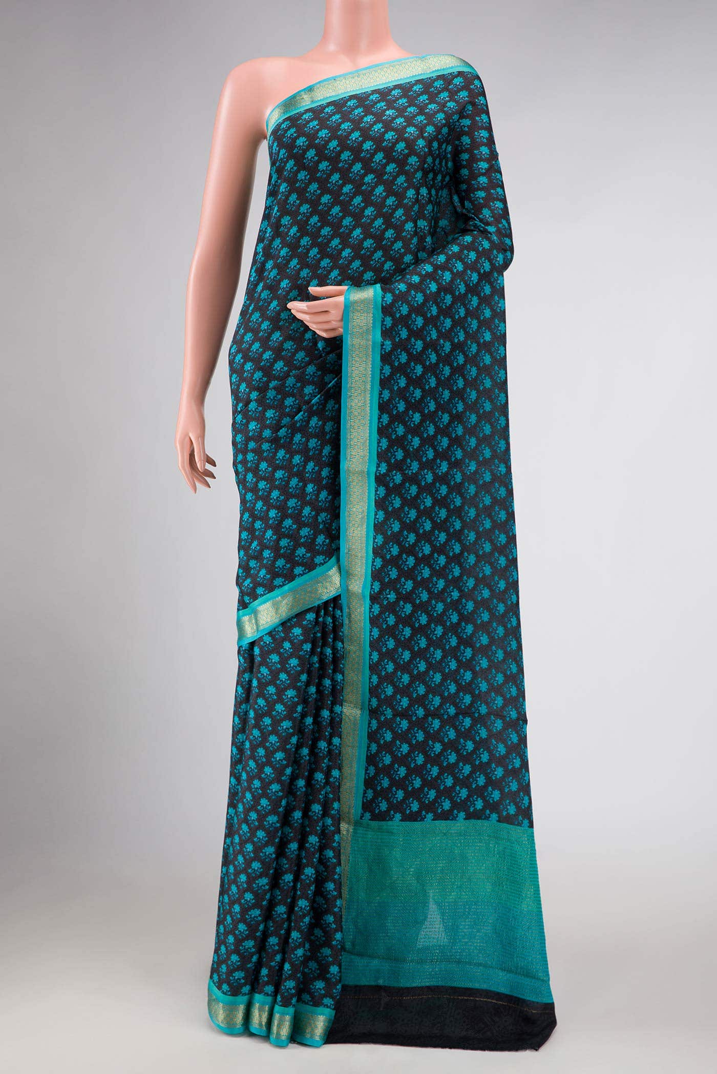 Black Mysore Crepe Saree
