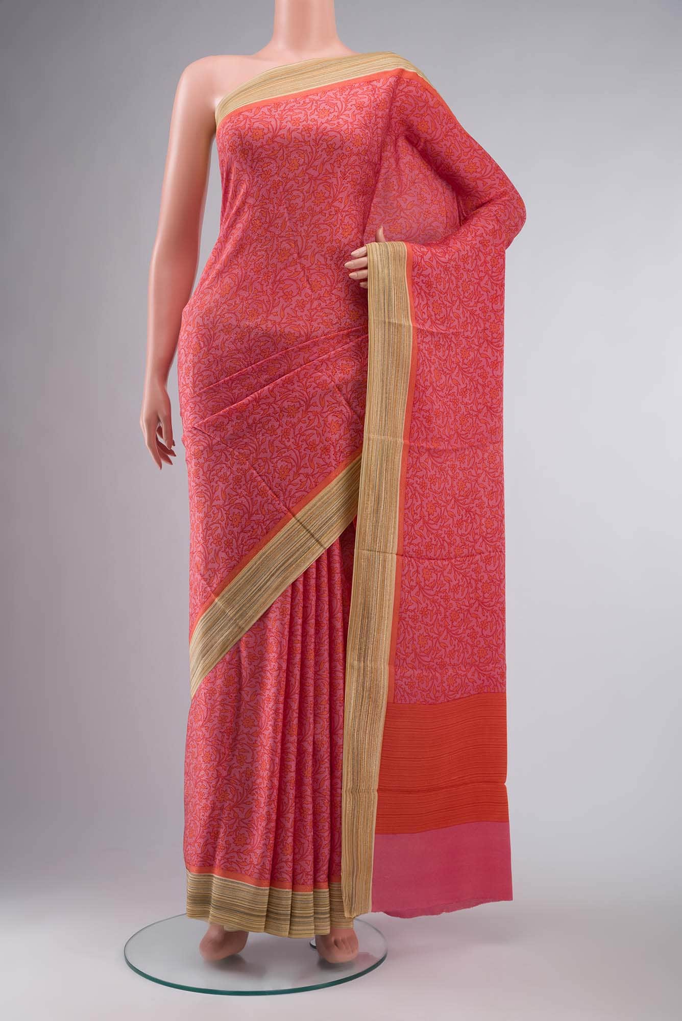 Pink Crepe Saree