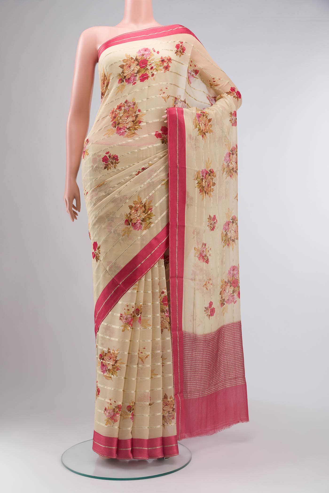 Beige Mysore Chiffon Saree