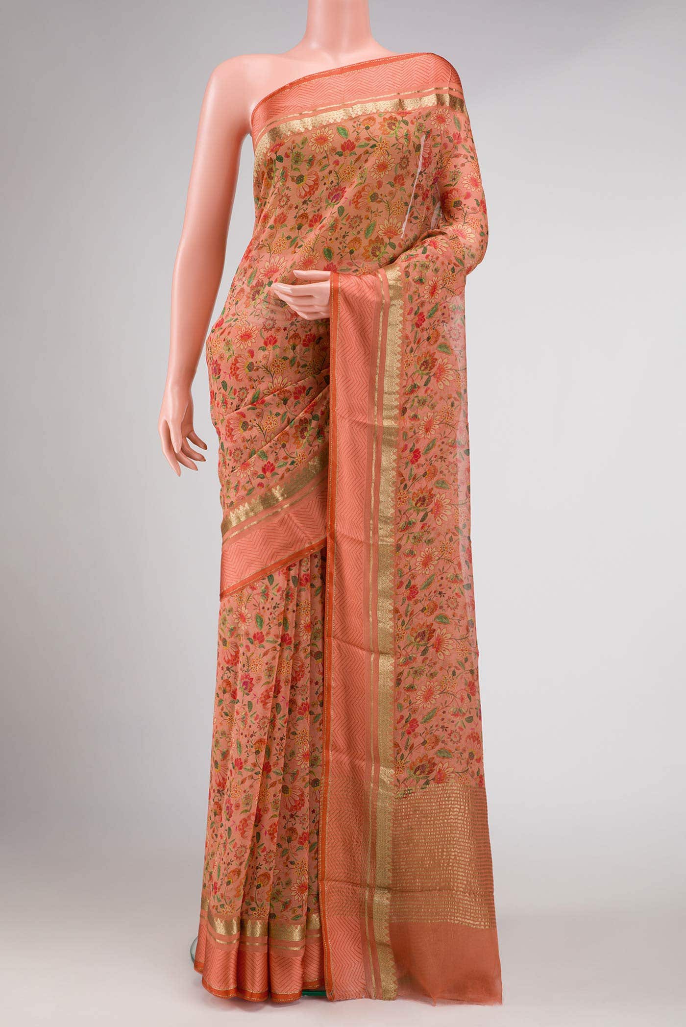 Golden Peach Mysore Chiffon Saree