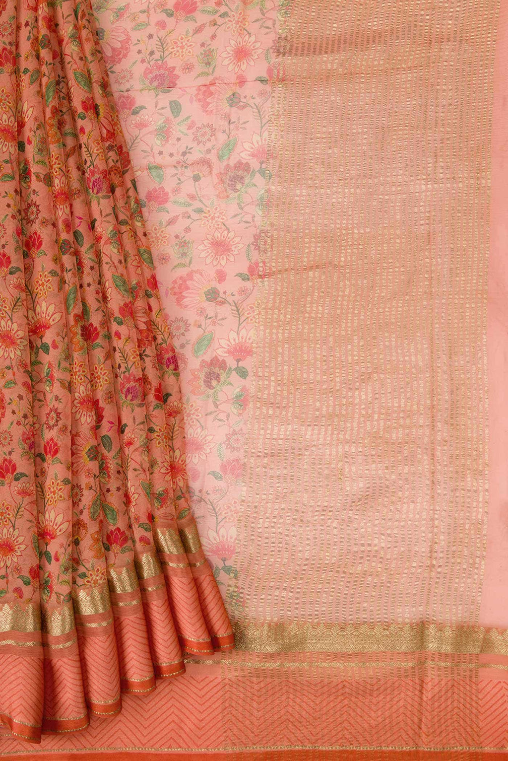 Golden Peach Mysore Chiffon Saree