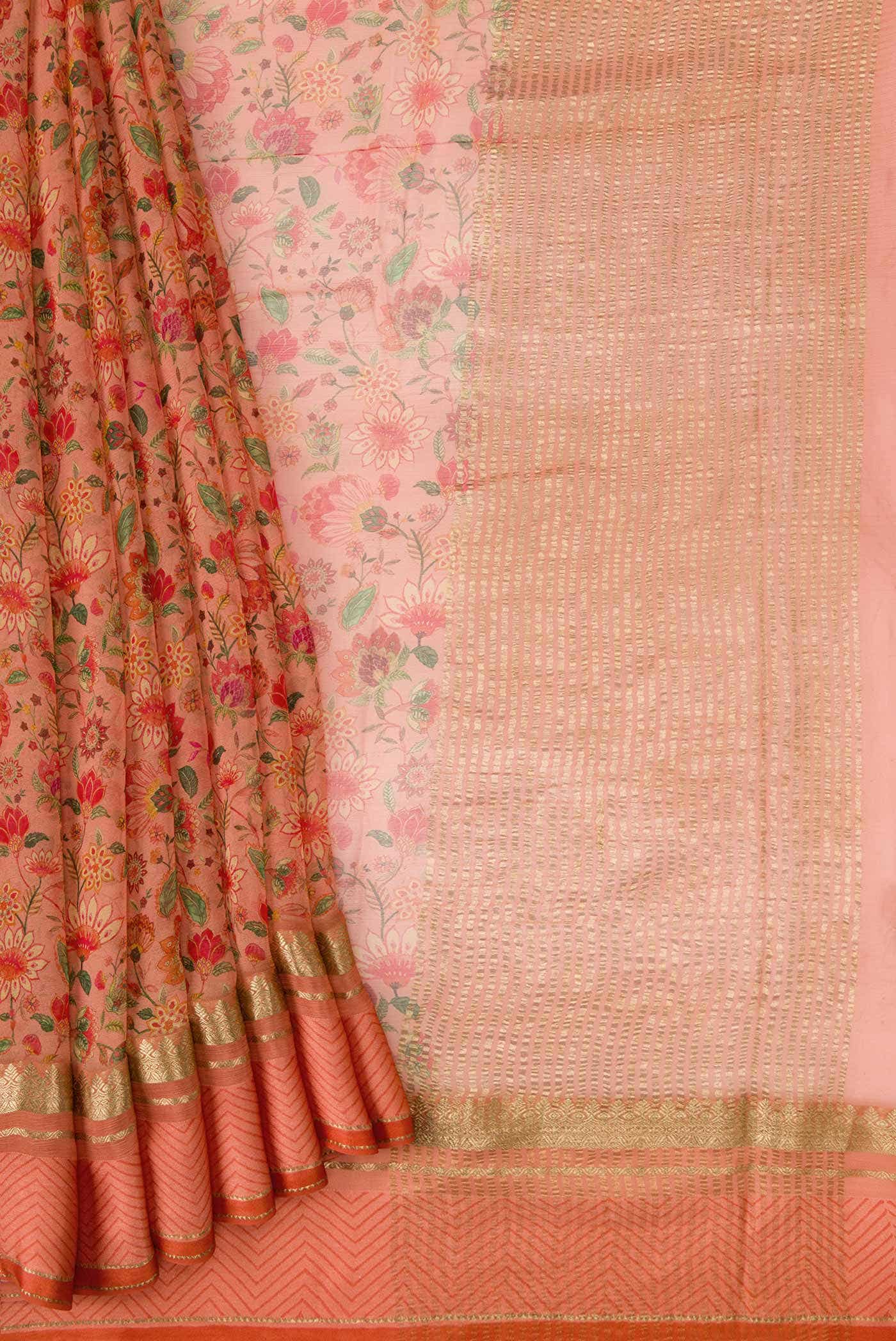 Golden Peach Mysore Chiffon Saree