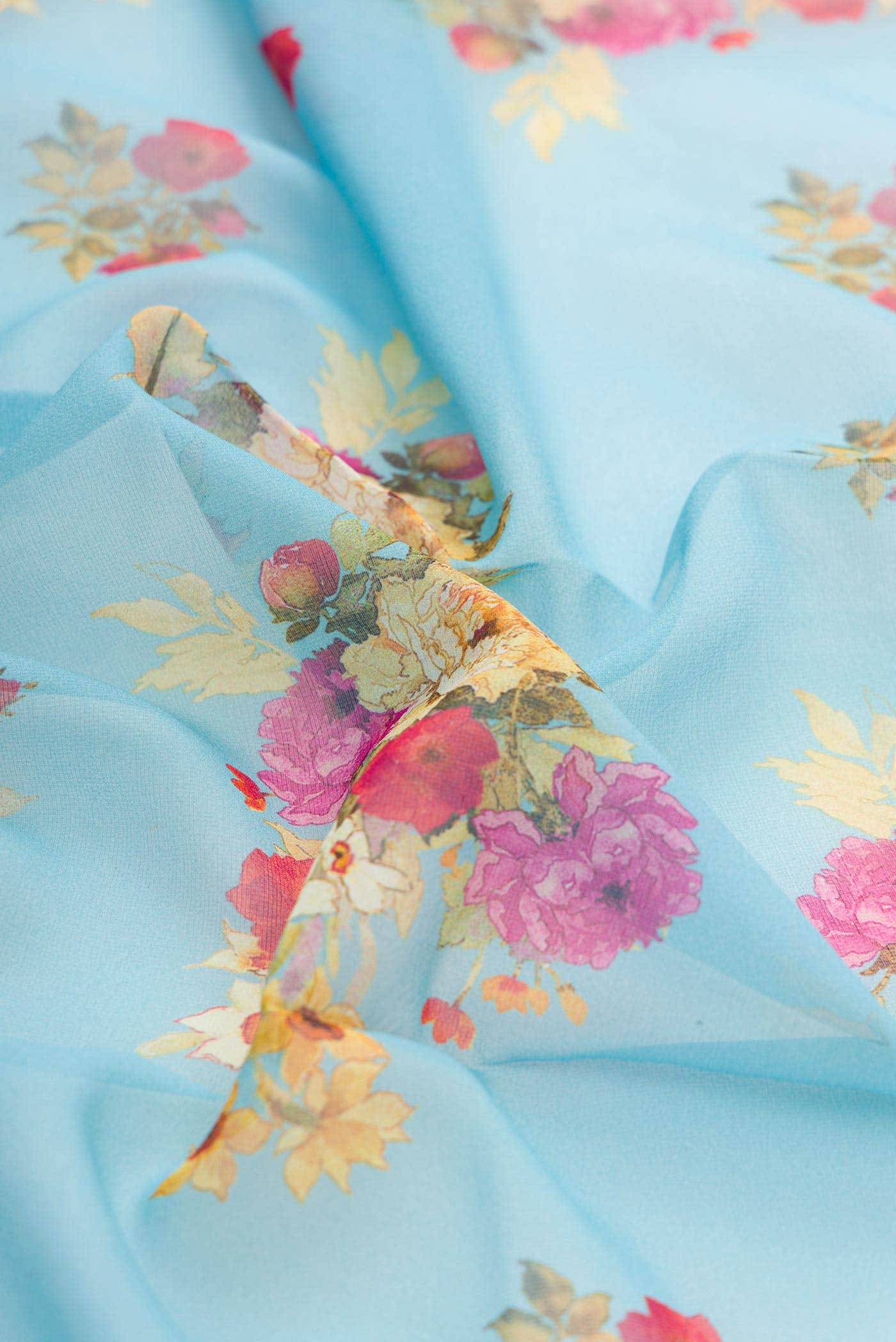 Sky Blue Mysore Georgette Saree