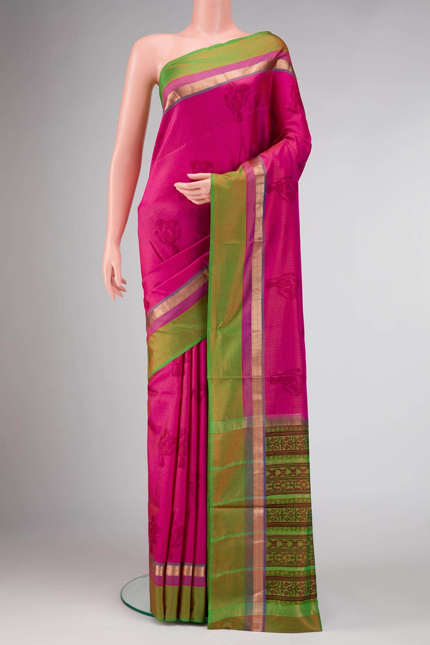 Dark Pink Dual Tone Kanchipuram Silk Saree