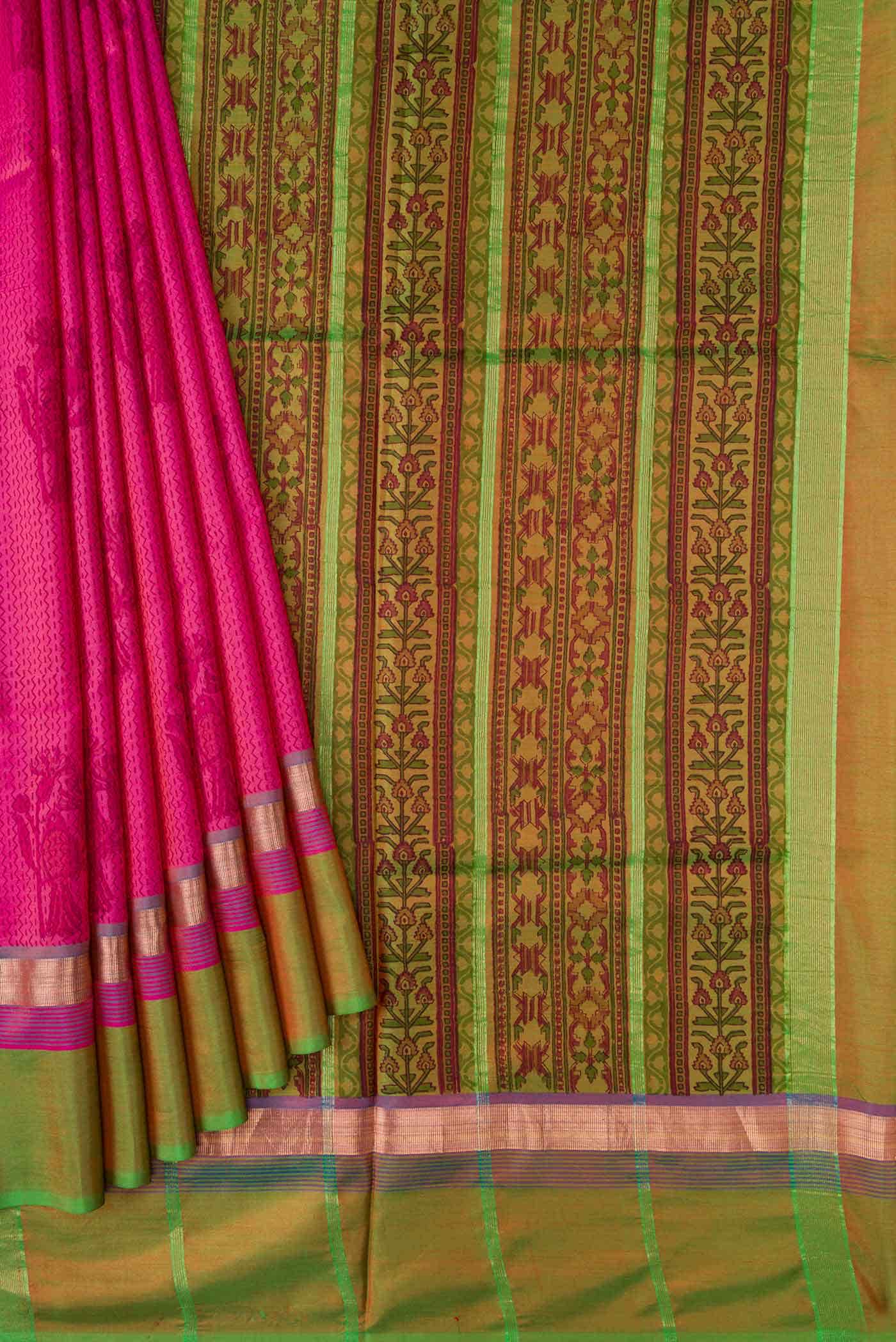 Dark Pink Dual Tone Kanchipuram Silk Saree