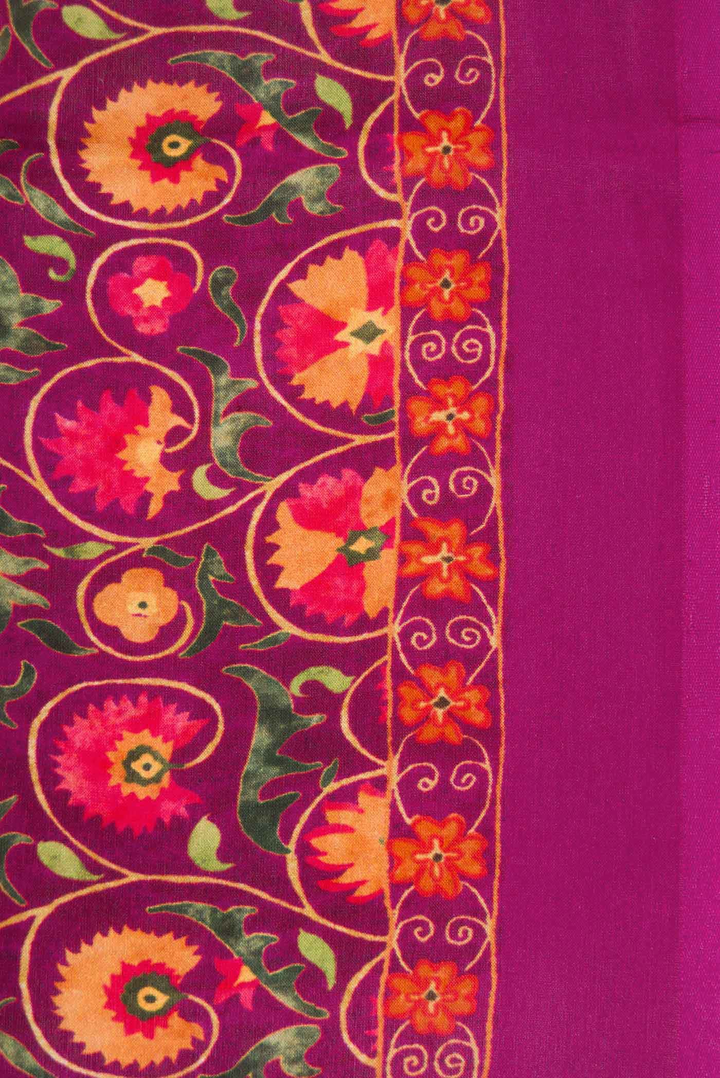 Magenta Printed Silk Saree